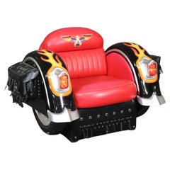 Lighted Vintage Motorcycle Club Chair with Eagle and Flames Yab Design