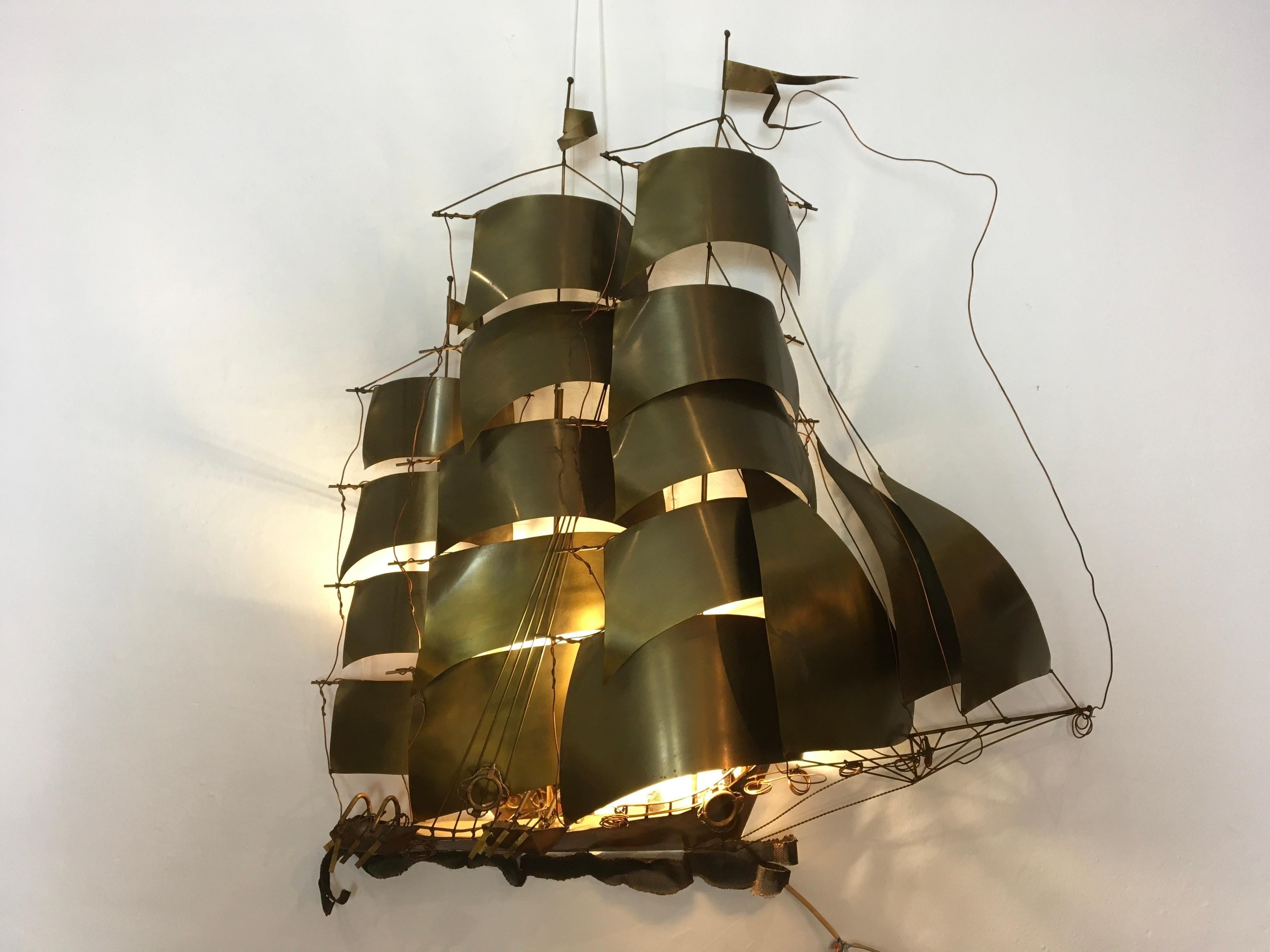 Lighted Wall Sculpture of Sailboat by Daniel D'Haeseleer, Belgium For Sale 11