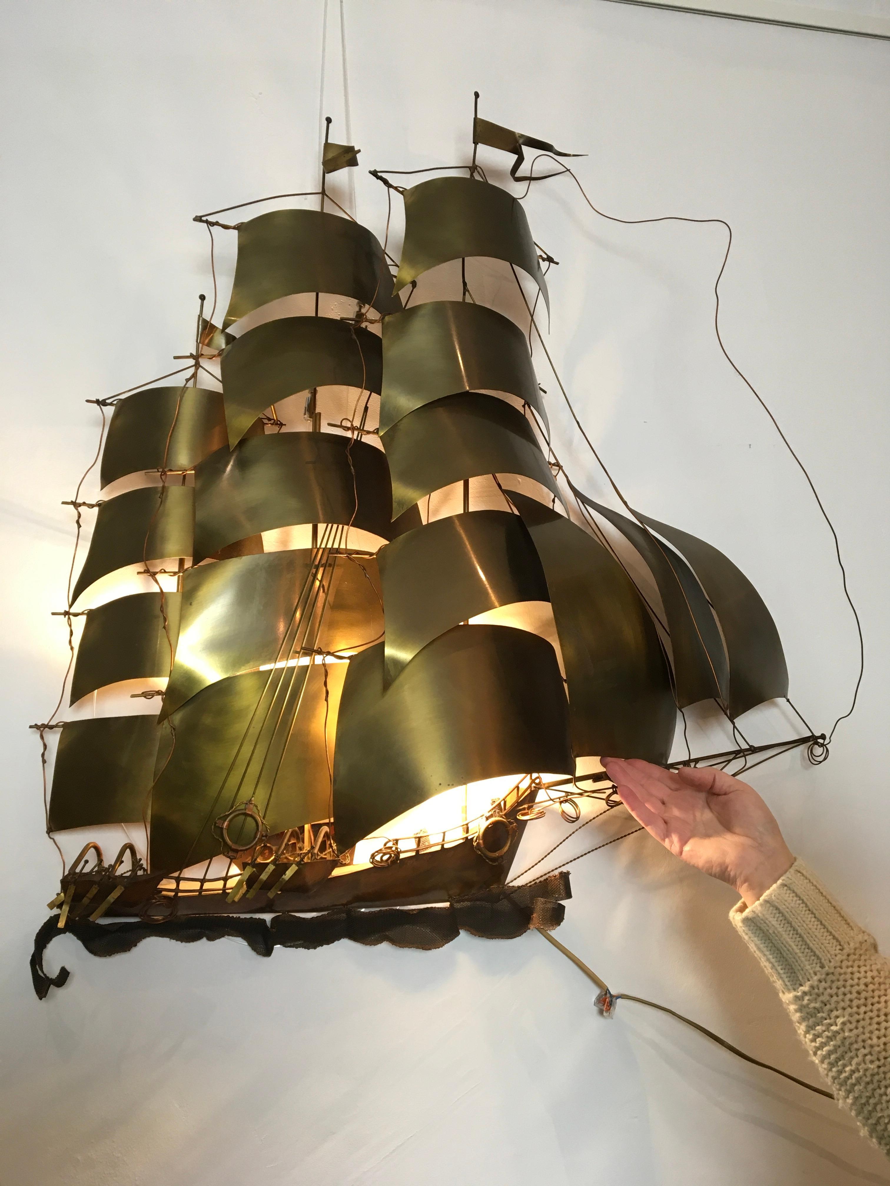 Lighted Wall Sculpture of Sailboat by Daniel D'Haeseleer, Belgium For Sale 12