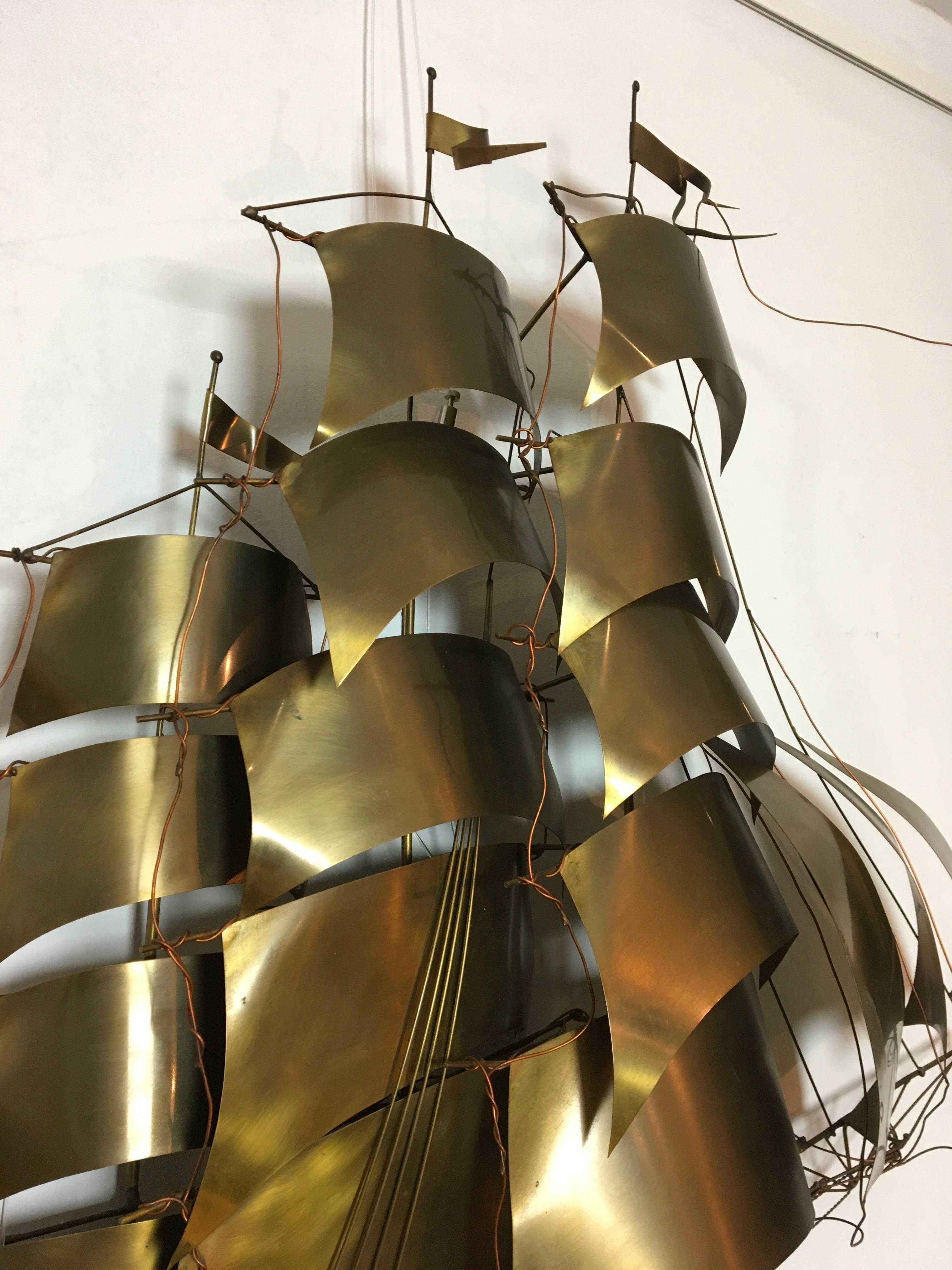 Hand-Crafted Lighted Wall Sculpture of Sailboat by Daniel D'Haeseleer, Belgium For Sale