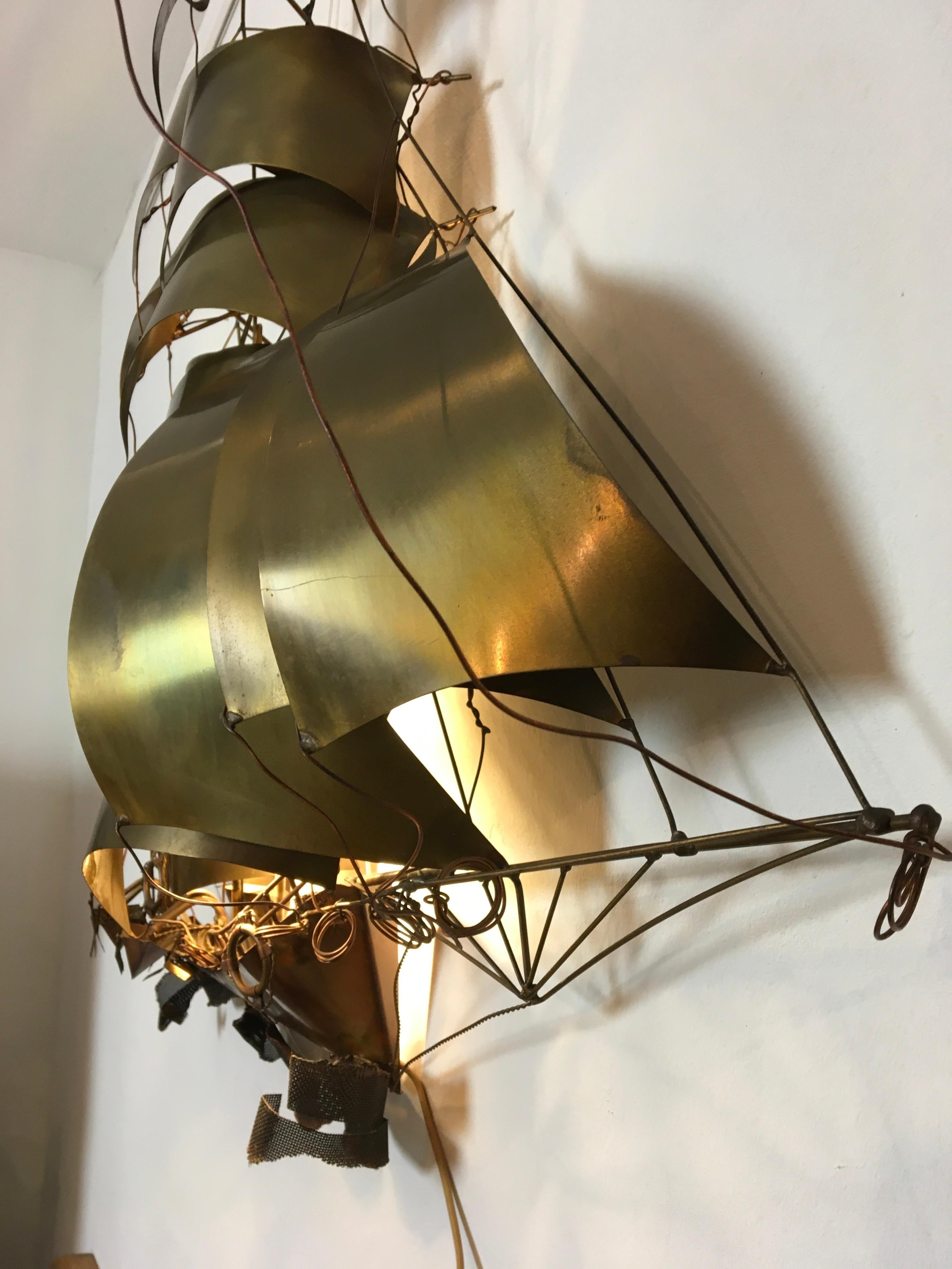 Brass Lighted Wall Sculpture of Sailboat by Daniel D'Haeseleer, Belgium For Sale