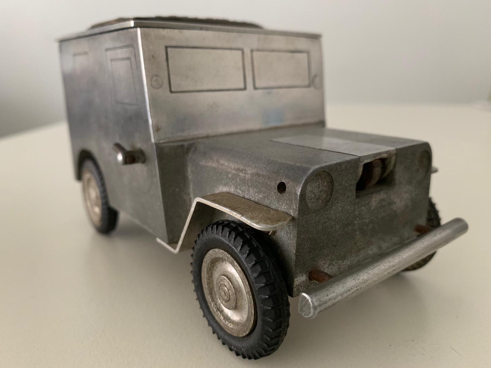 Art Deco Lighter and Cigarette Receptacle in Form of a Jeep, by Walter Baier, 1948