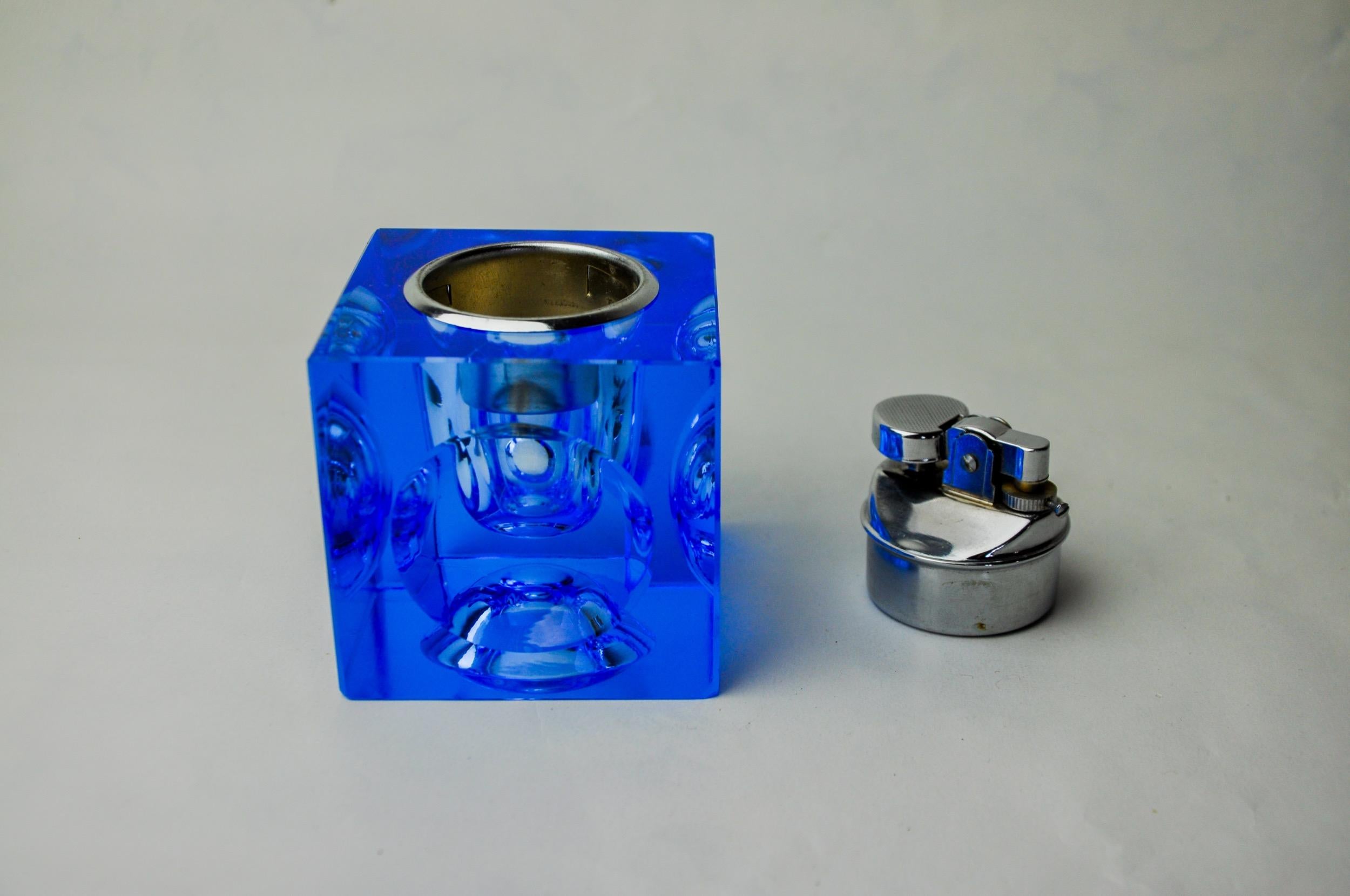 Crystal Lighter by Antonio Imperatore, blue murano glass, Italy, 1970 For Sale