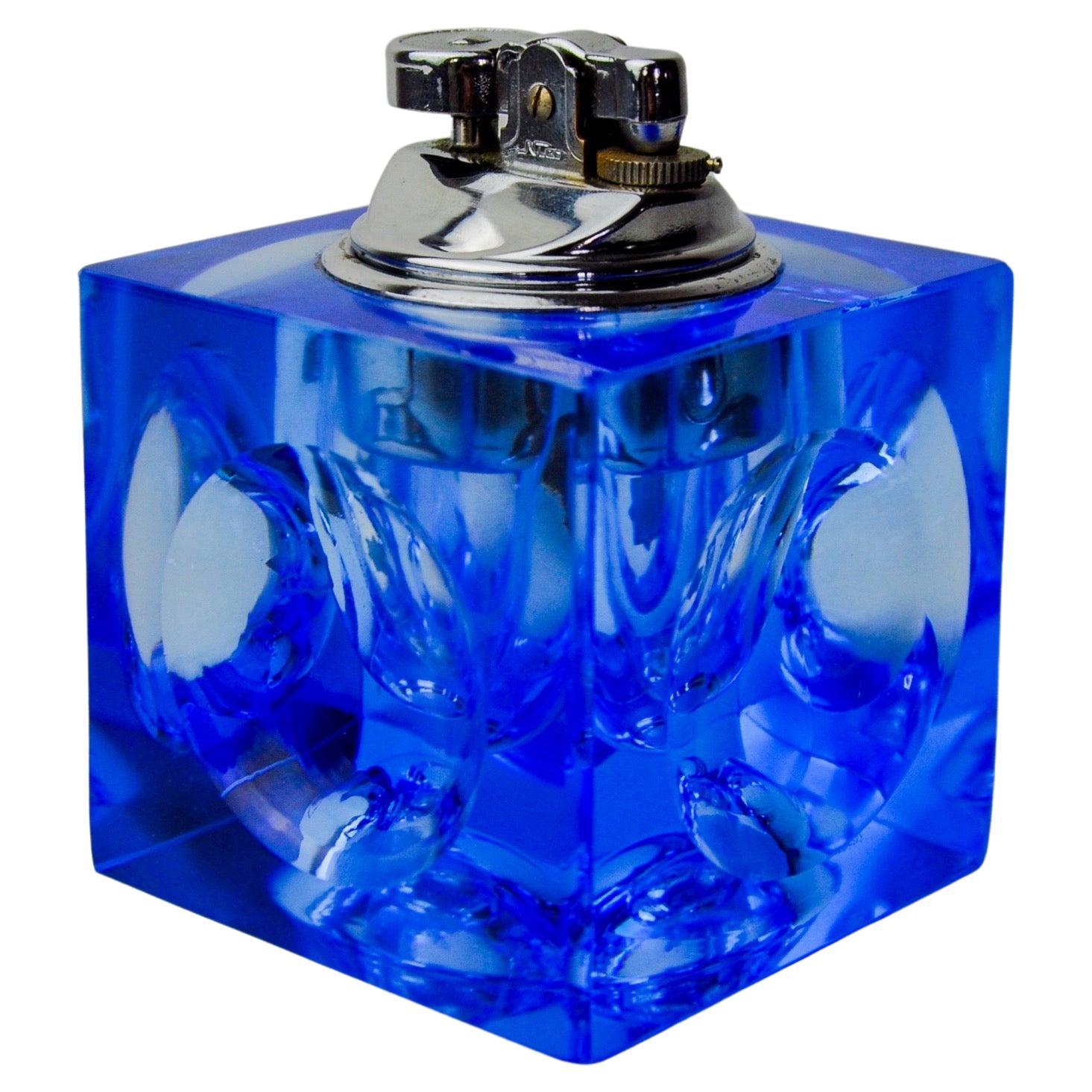 Lighter by Antonio Imperatore, blue murano glass, Italy, 1970 For Sale