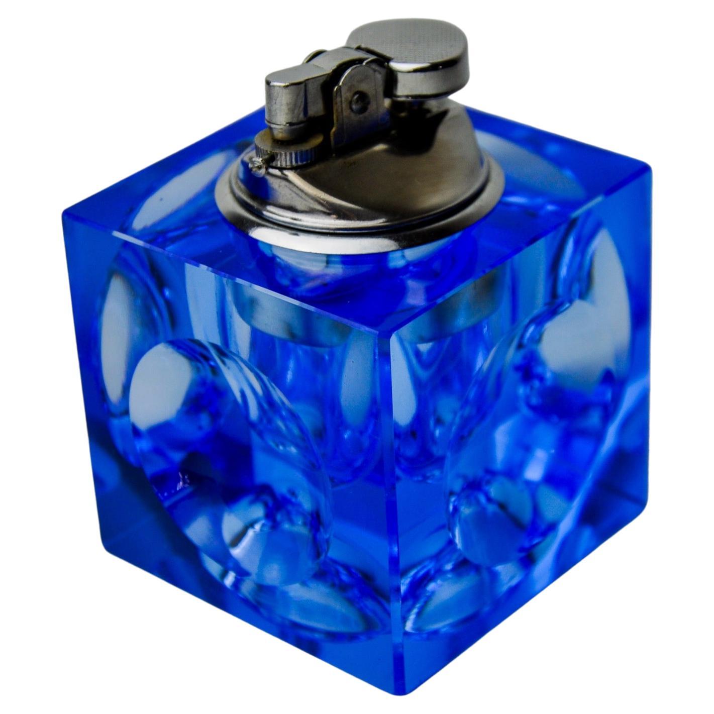 Lighter by Antonio Imperatore, blue murano glass, Italy, 1970 For Sale