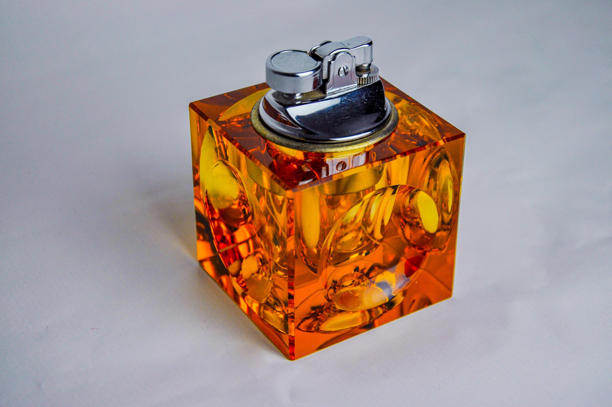 Hollywood Regency Lighter by Antonio Imperatore, orange murano glass, Italy, 1970 For Sale