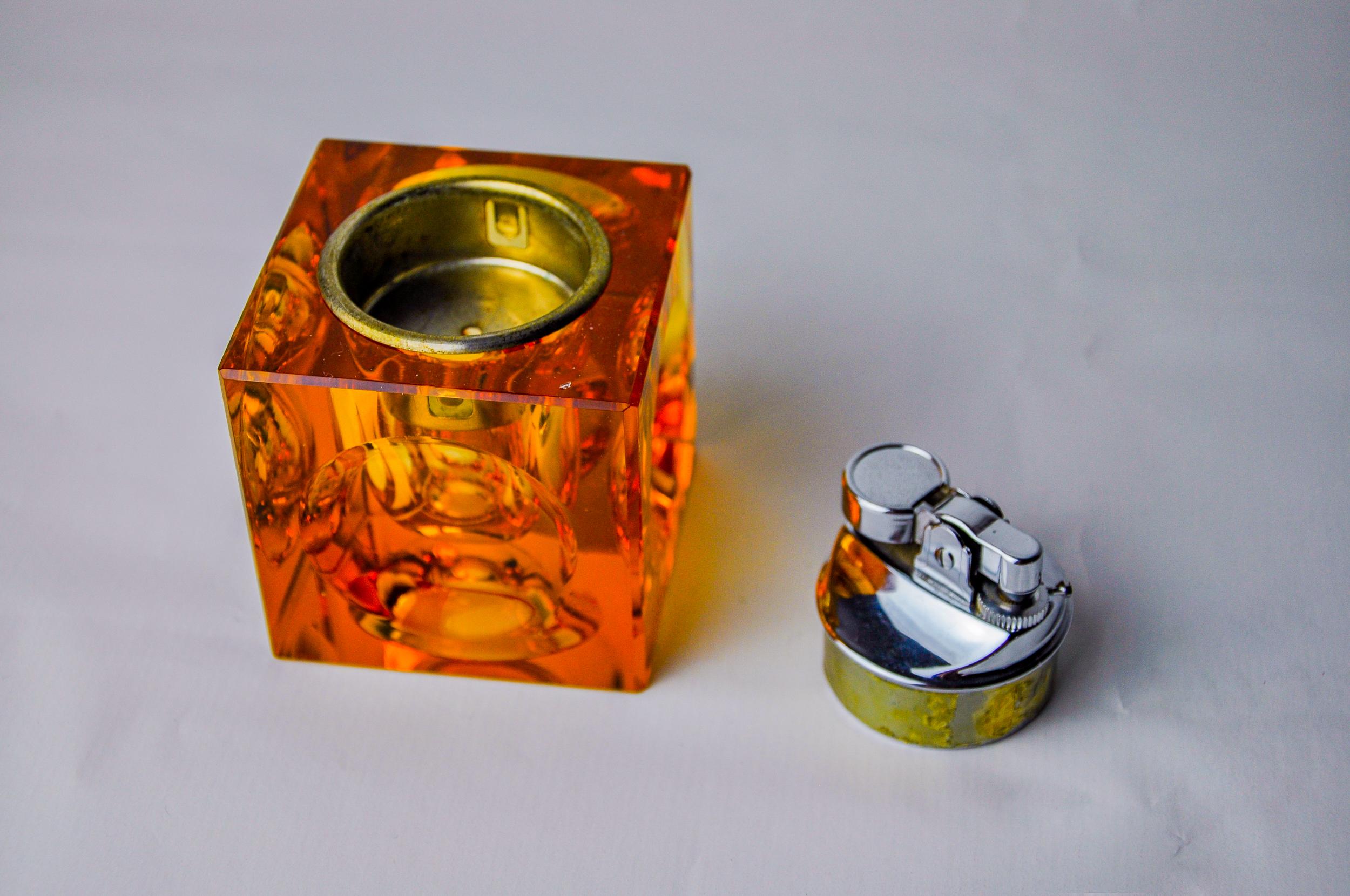 Italian Lighter by Antonio Imperatore, orange murano glass, Italy, 1970 For Sale