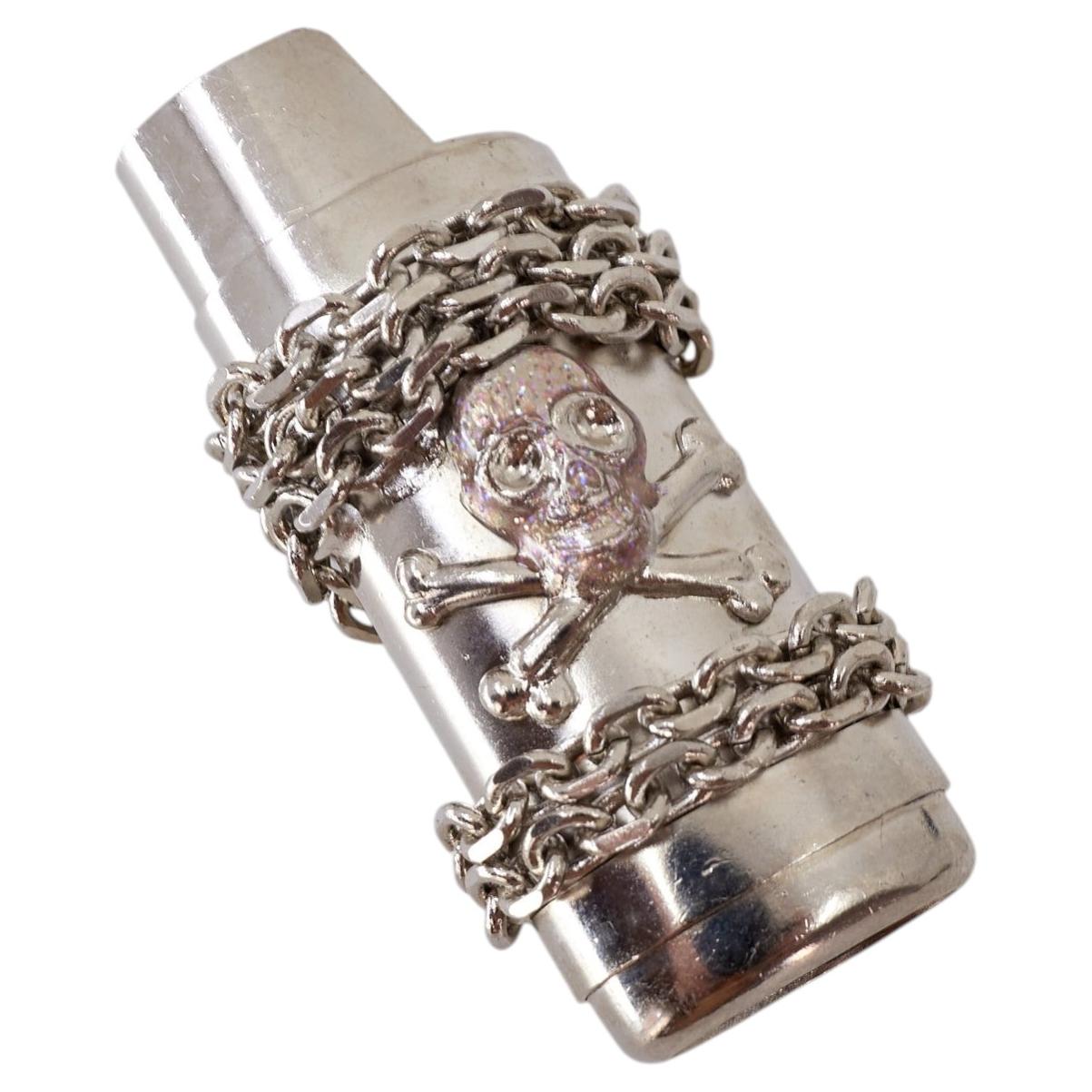 Lighter Case Holder Skull Light Pink Enamel Palladium For Sale