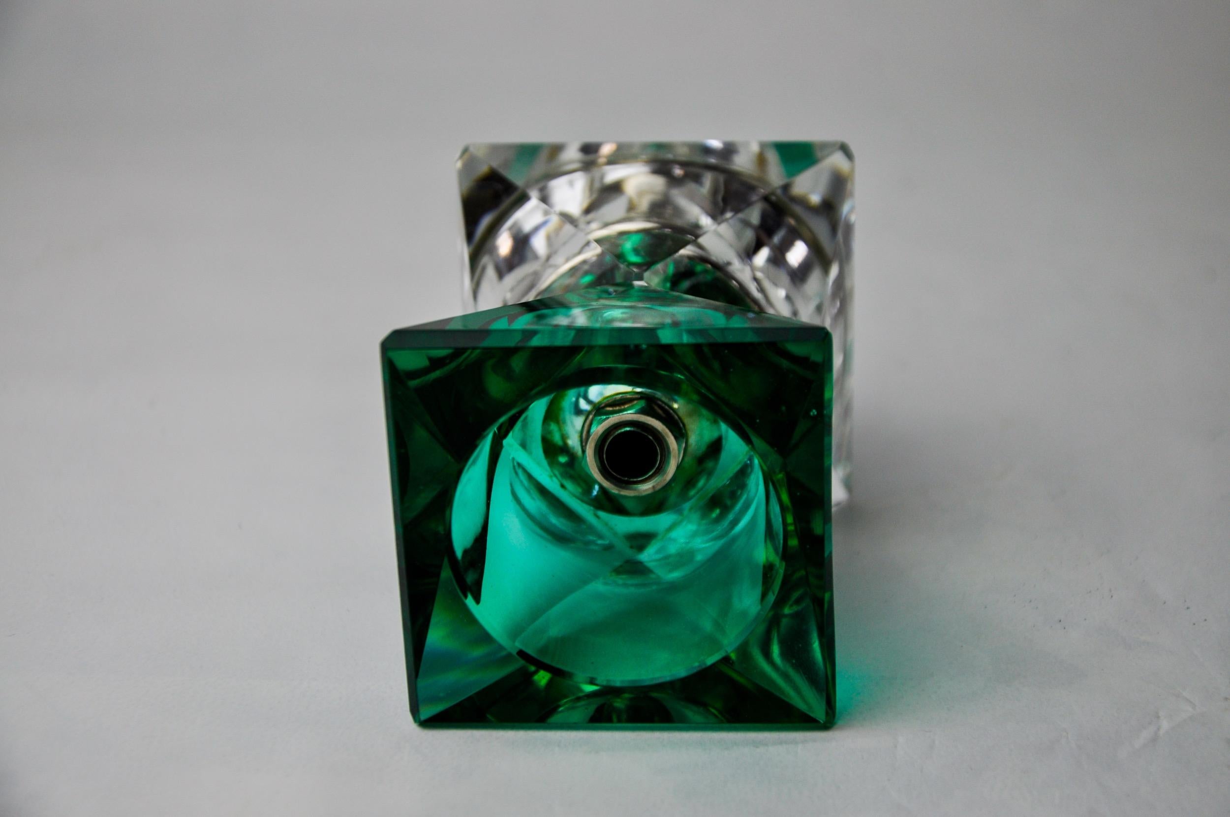 Glass Lighter faceted by Seguso, green and transparent murano glass, Italy, 1970 For Sale