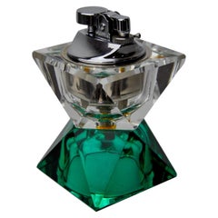 Mechero facetado de Seguso, cristal de Murano verde y transparente, Italia, 1970