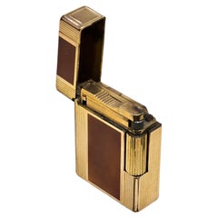 Retro Lighter S.T. Dupont Chinese Lacquer Gold Plated Line 1 Made In France Midcentury