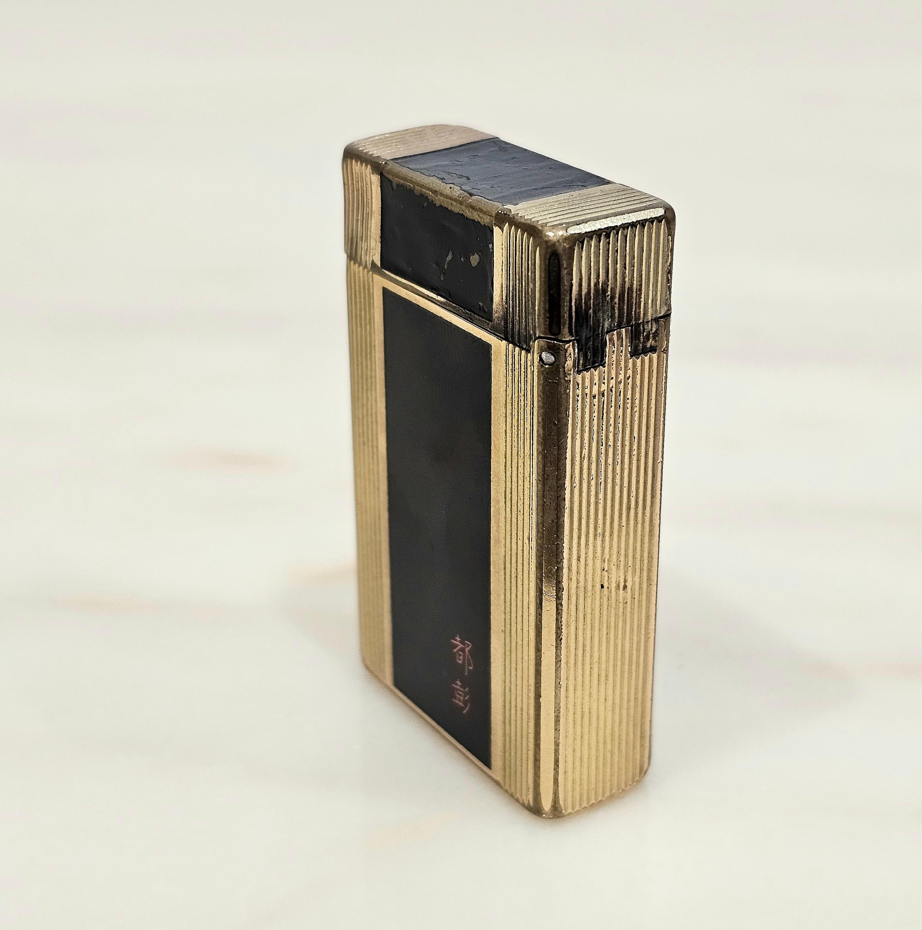 Lighter S.T. Dupont Chinese Lacquer Gold Plated Made In France Midcentury 3