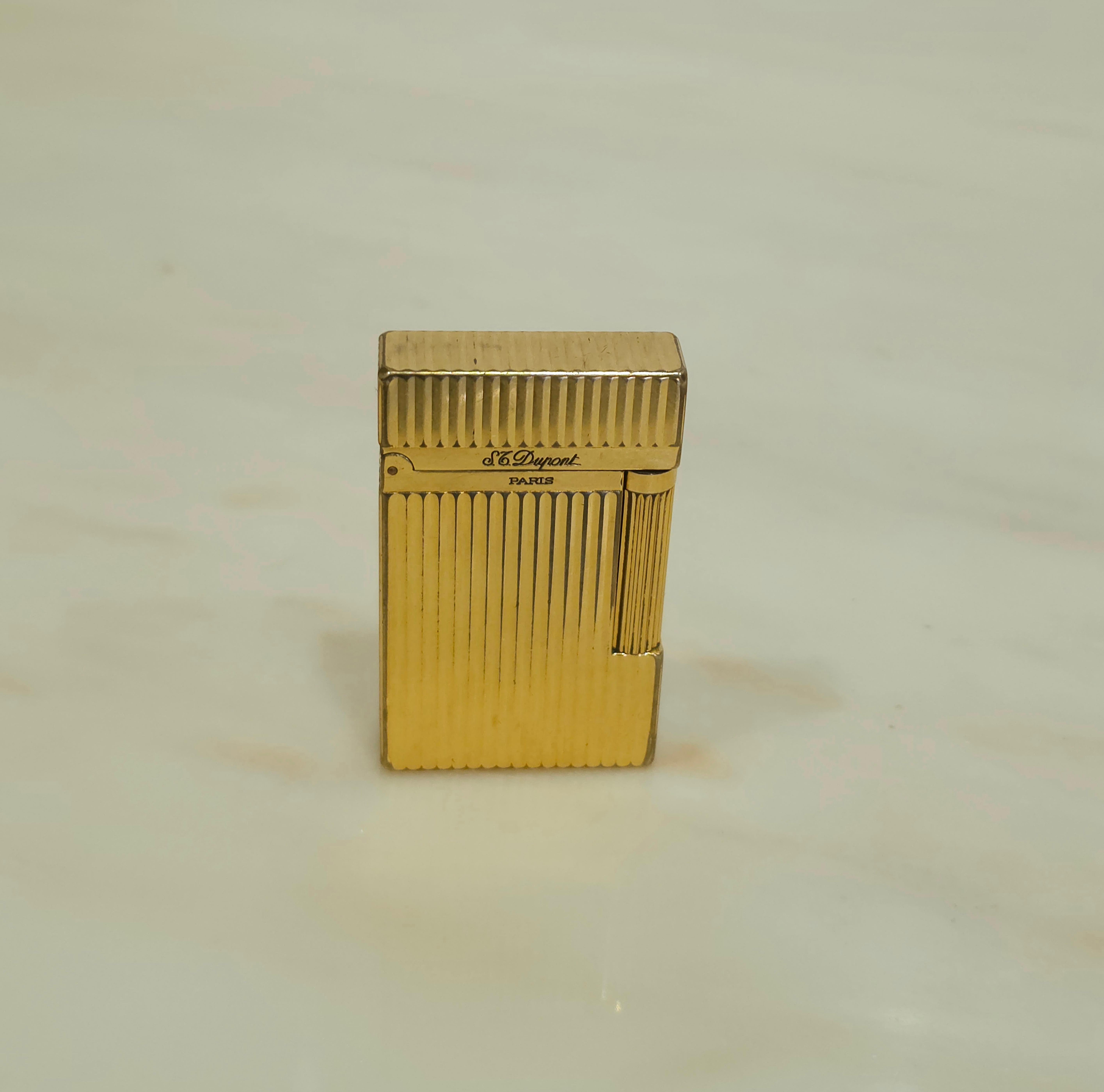 20th Century Lighter S.T. Dupont Gold Yellow Line 2 Tobacco Accessories France Midcentury 70s For Sale