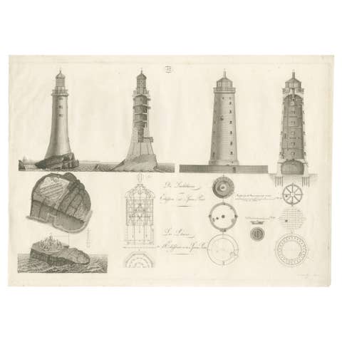 Lighthouse Architecture & Engineering Engravings, Set of 3, c. 1800
