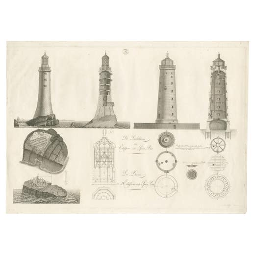 Lighthouse Architecture & Engineering Engravings, Set of 3, c. 1800