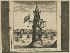 Lighthouse at Plymouth – Engraving by Pieter van der Aa, Leiden 1707