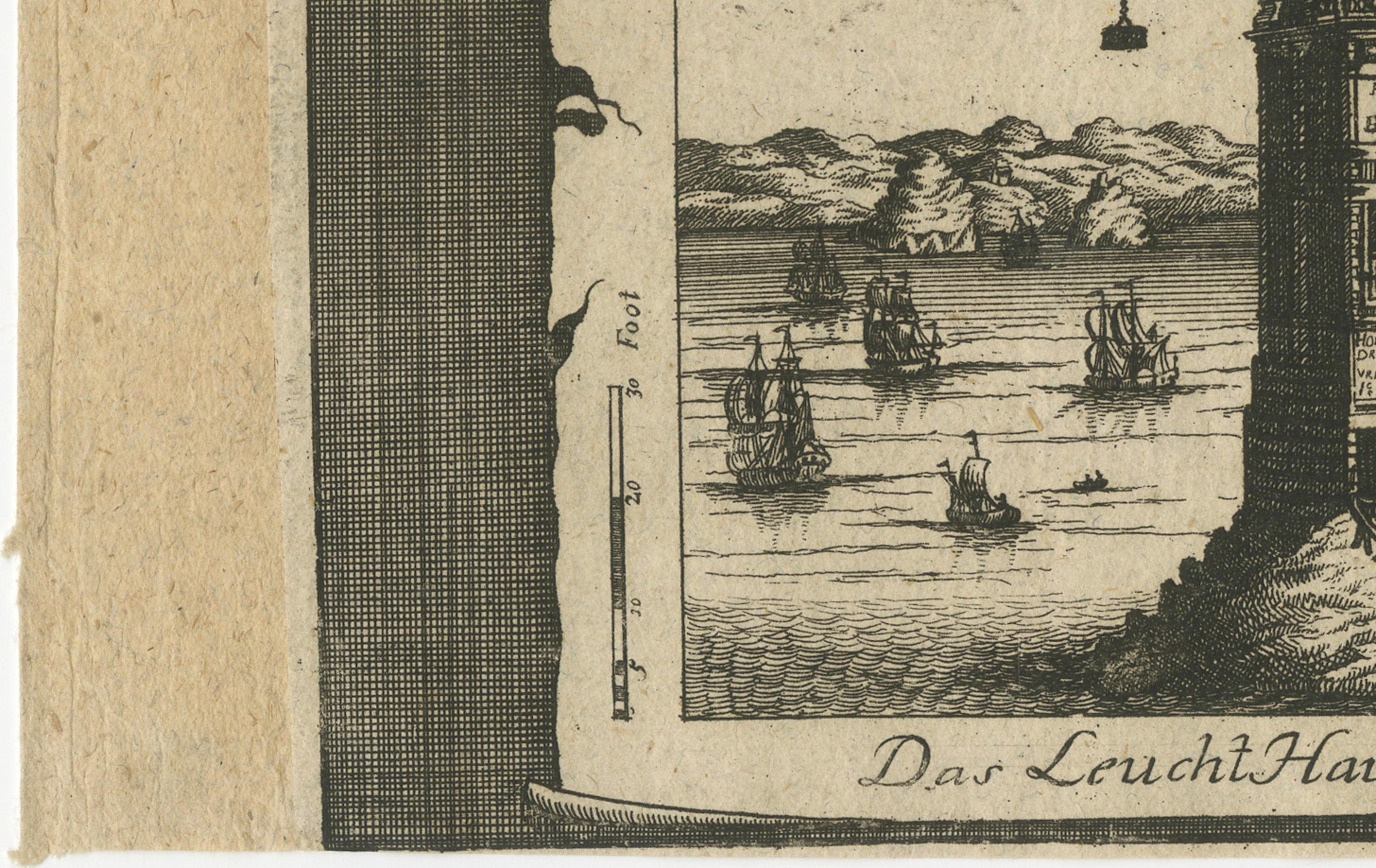 Paper Lighthouse at Plymouth – Engraving by Pieter van der Aa, Leiden 1707 For Sale