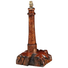 Antique Lighthouse Carving Lamp Table Oak