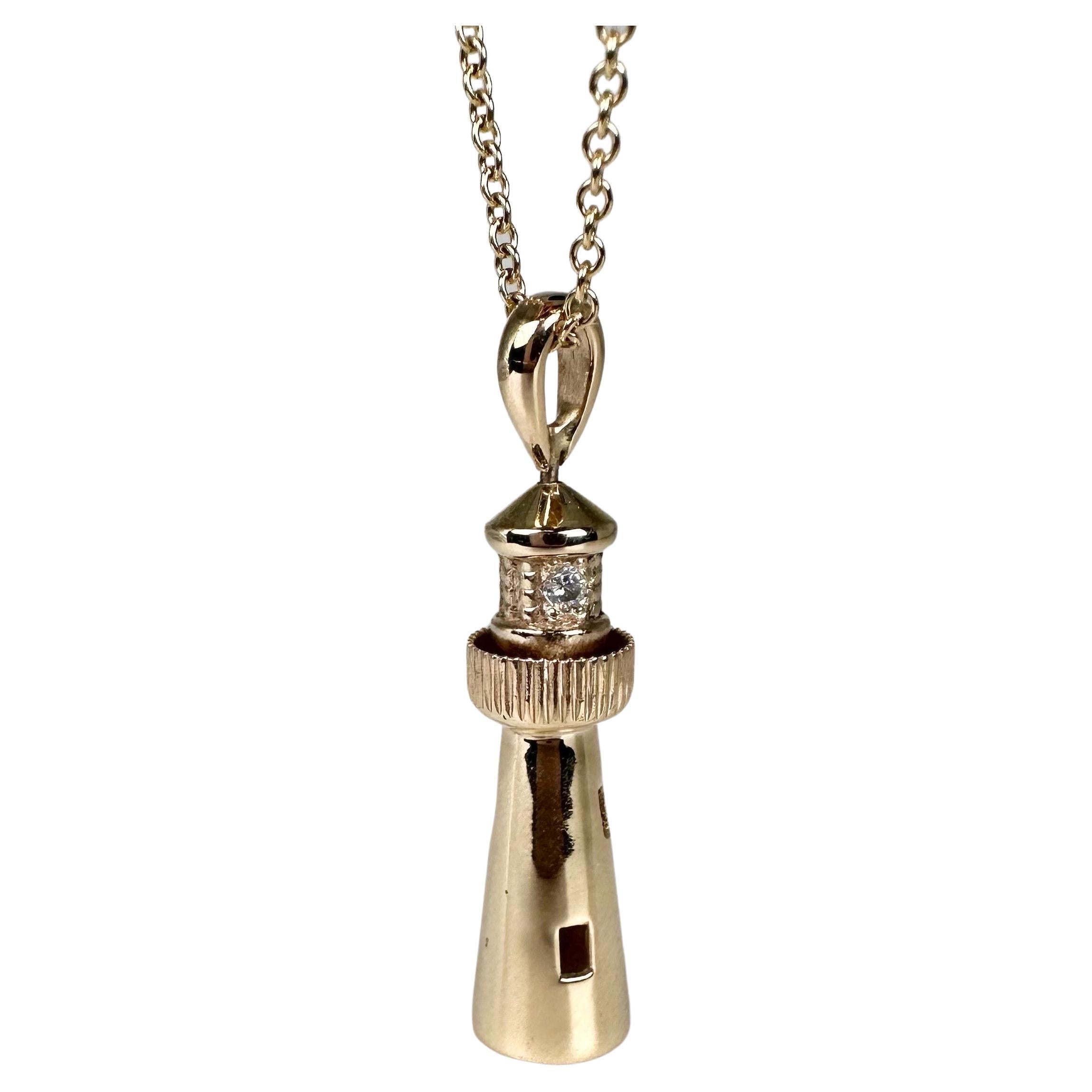 Lighthouse Diamond pendant 14KT gold JUPITER lighthouse necklace For Sale