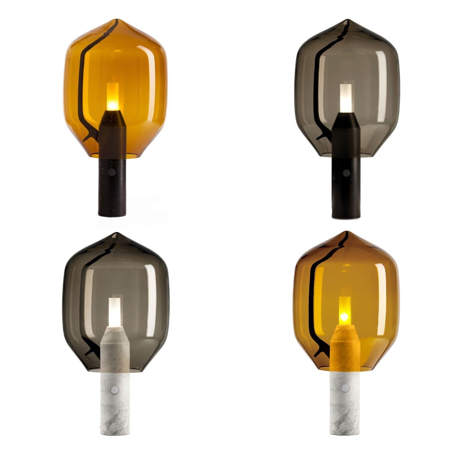 Mid-Century Modern 'Lighthouse’ Table Lamp in White Marble and Amber Glass for Established & Sons For Sale