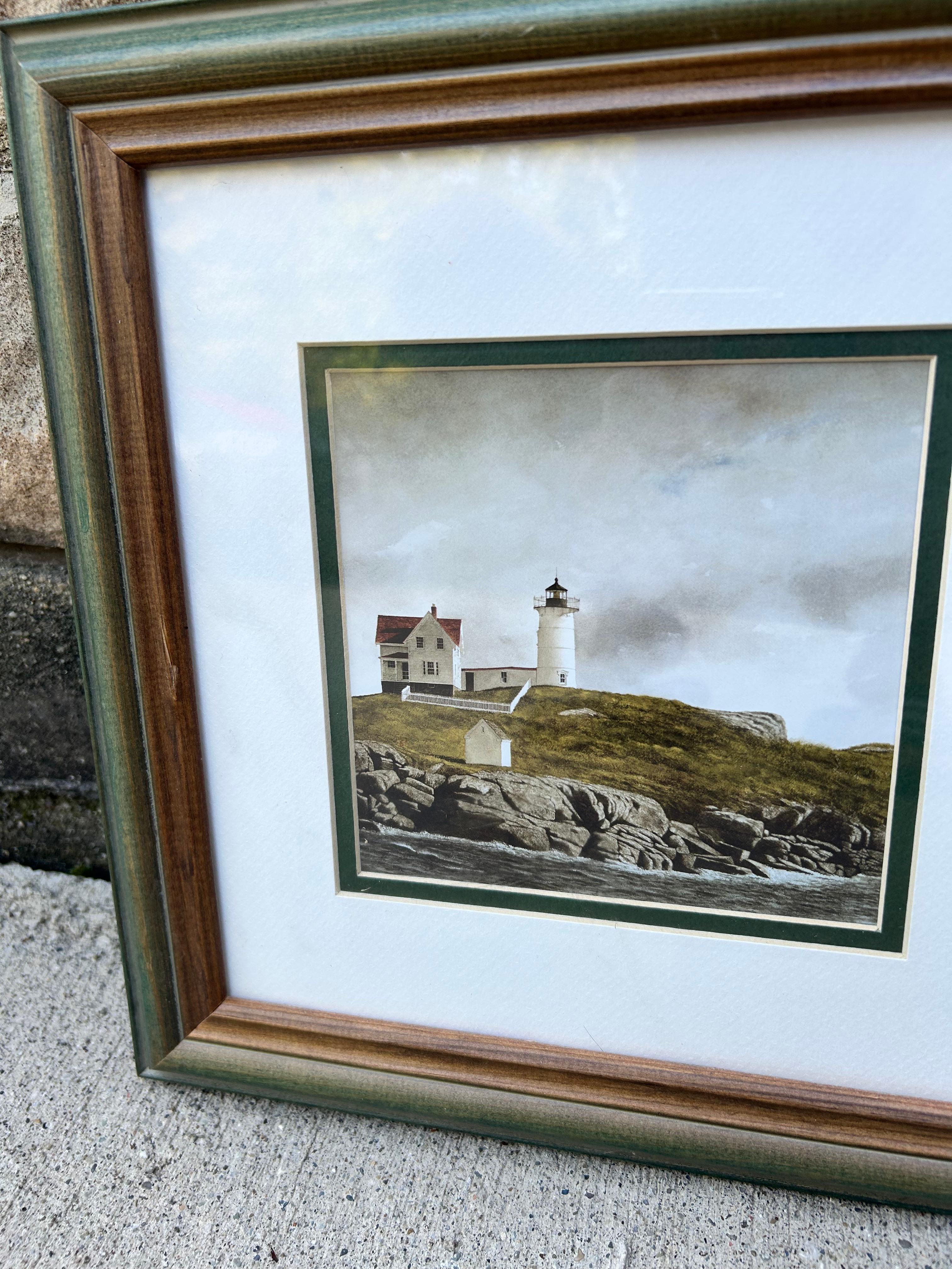 Lighthouses by Doug Brega print, this is a listing for a set of (2) framed prints.  Doug Brega, a well known American realist artist continues to attract new admirers who recognize the freshness of his New England landscapes.

This set of prints,