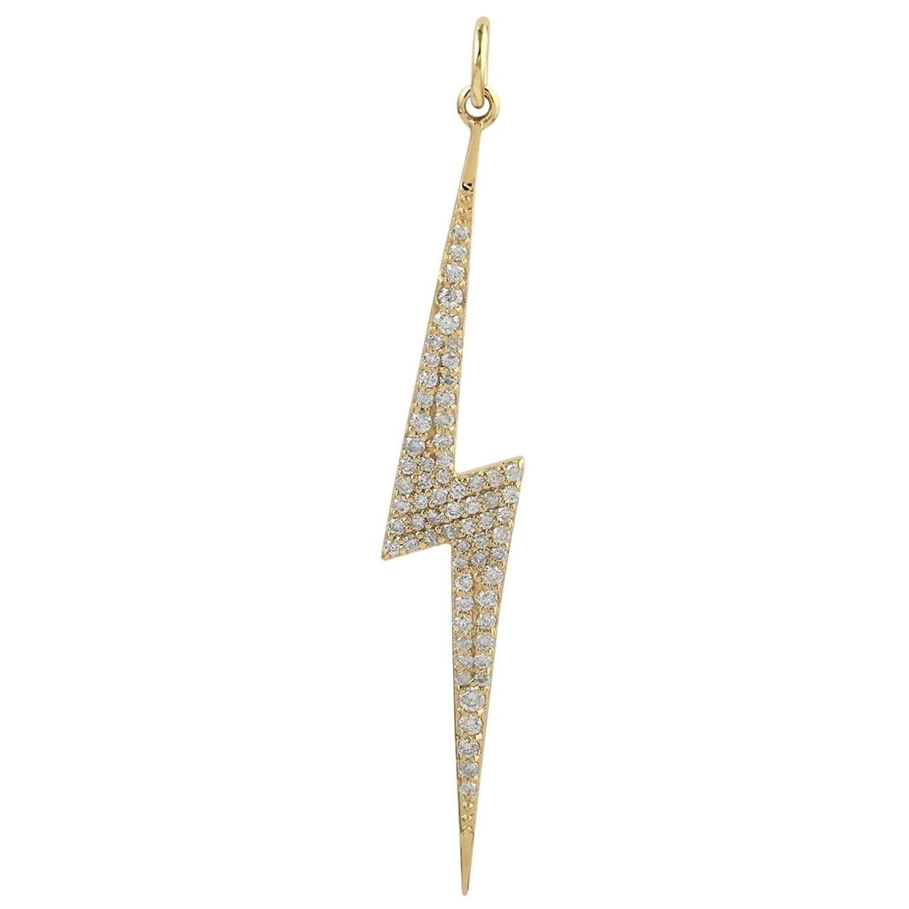 Lighting Bolt 14 Karat Gold Charm Diamond Pendant Necklace For Sale