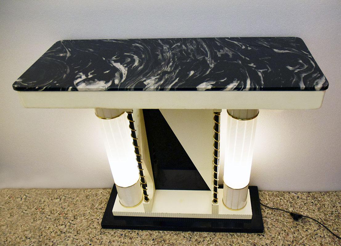 Lighting console in glass, marble and wood, Italy 1970s For Sale 5