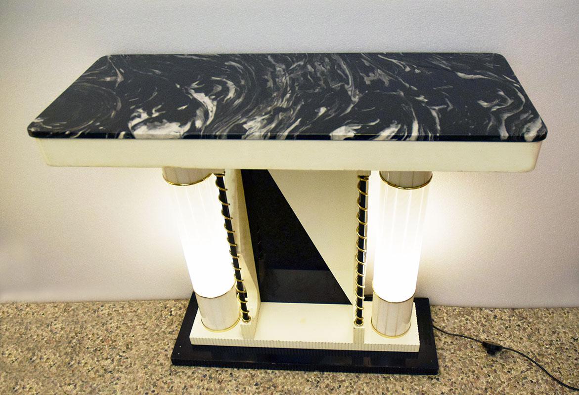 Lighting console in glass, marble and wood, Italy 1970s In Excellent Condition For Sale In Parma, IT