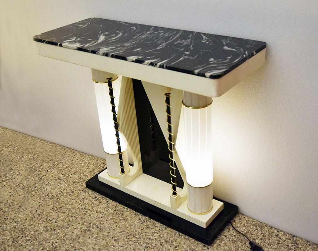 Late 20th Century Lighting console in glass, marble and wood, Italy 1970s For Sale
