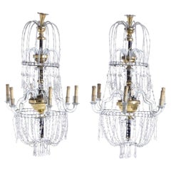 Lighting - Rare pair of Queen Maria style shade chandeliers - 18th century