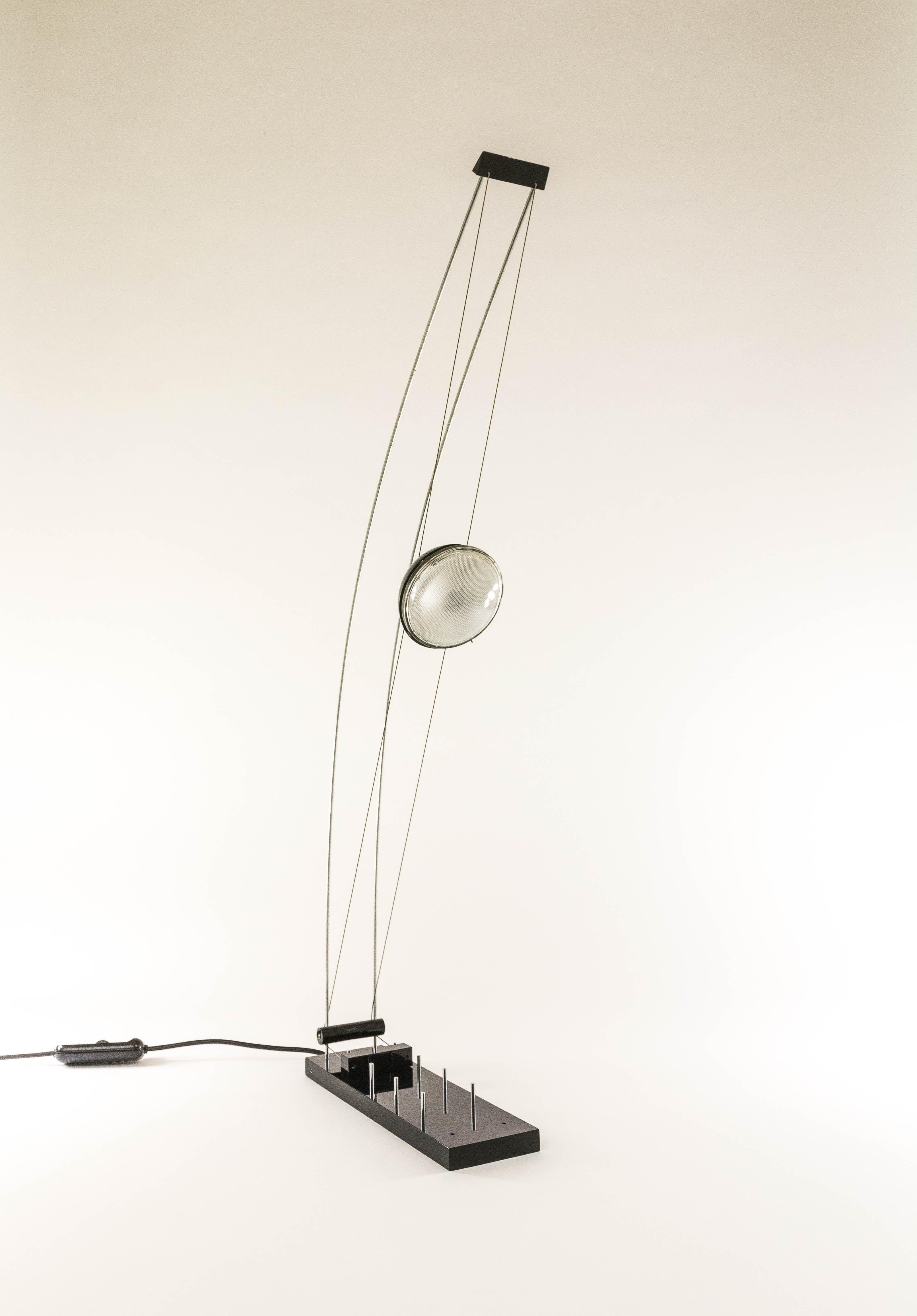 Eye-catching lighting sculpture with the name 'Arco-Nero' designed by Axel Meise for AML Licht + Design GmbH, Munich. This is the second edition of the Arco-nero lamp, made in the 1980s.

The lamp is fully adjustable, the height of the lightbulb