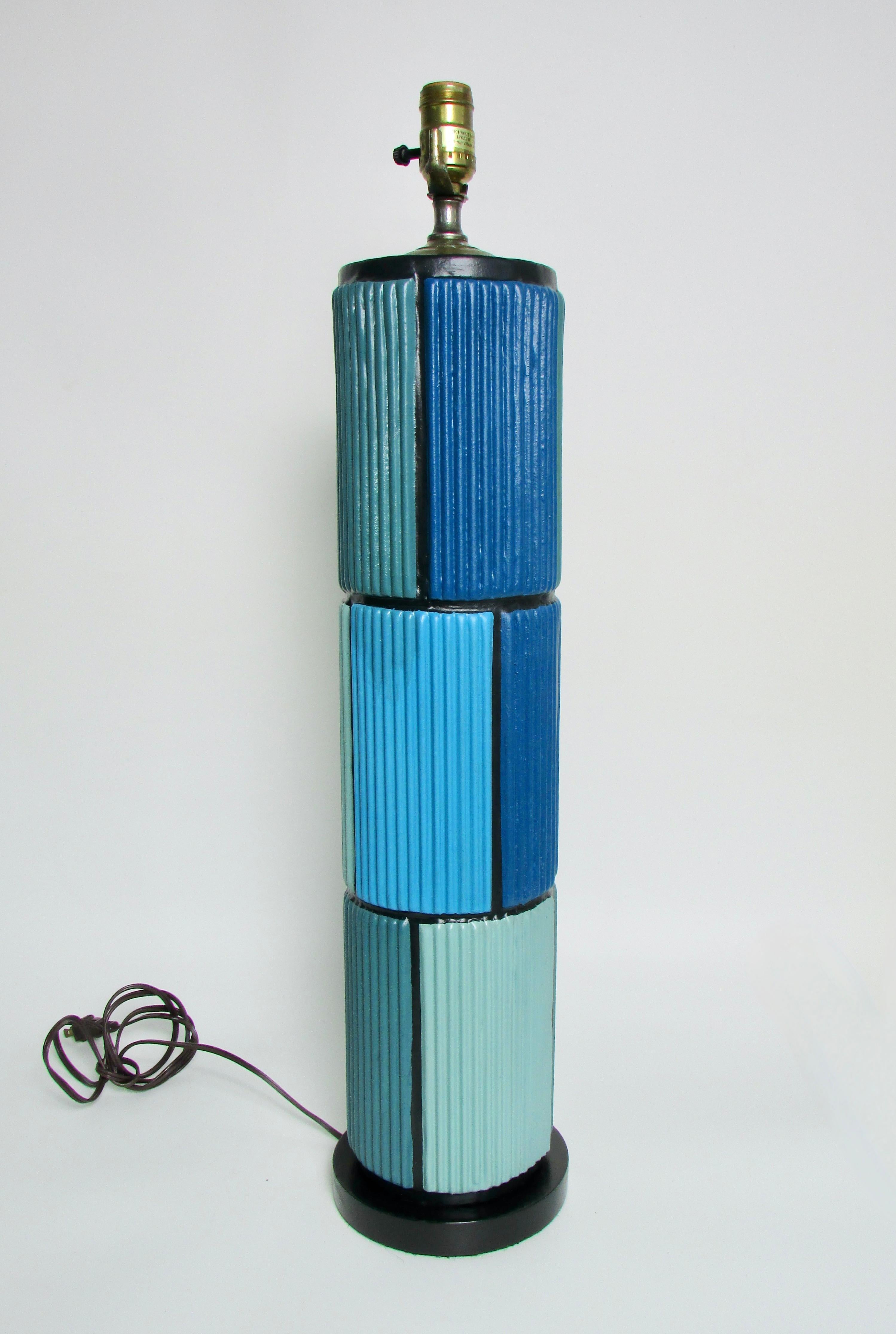 Hand-Painted Lighting the blues tall table lamp For Sale