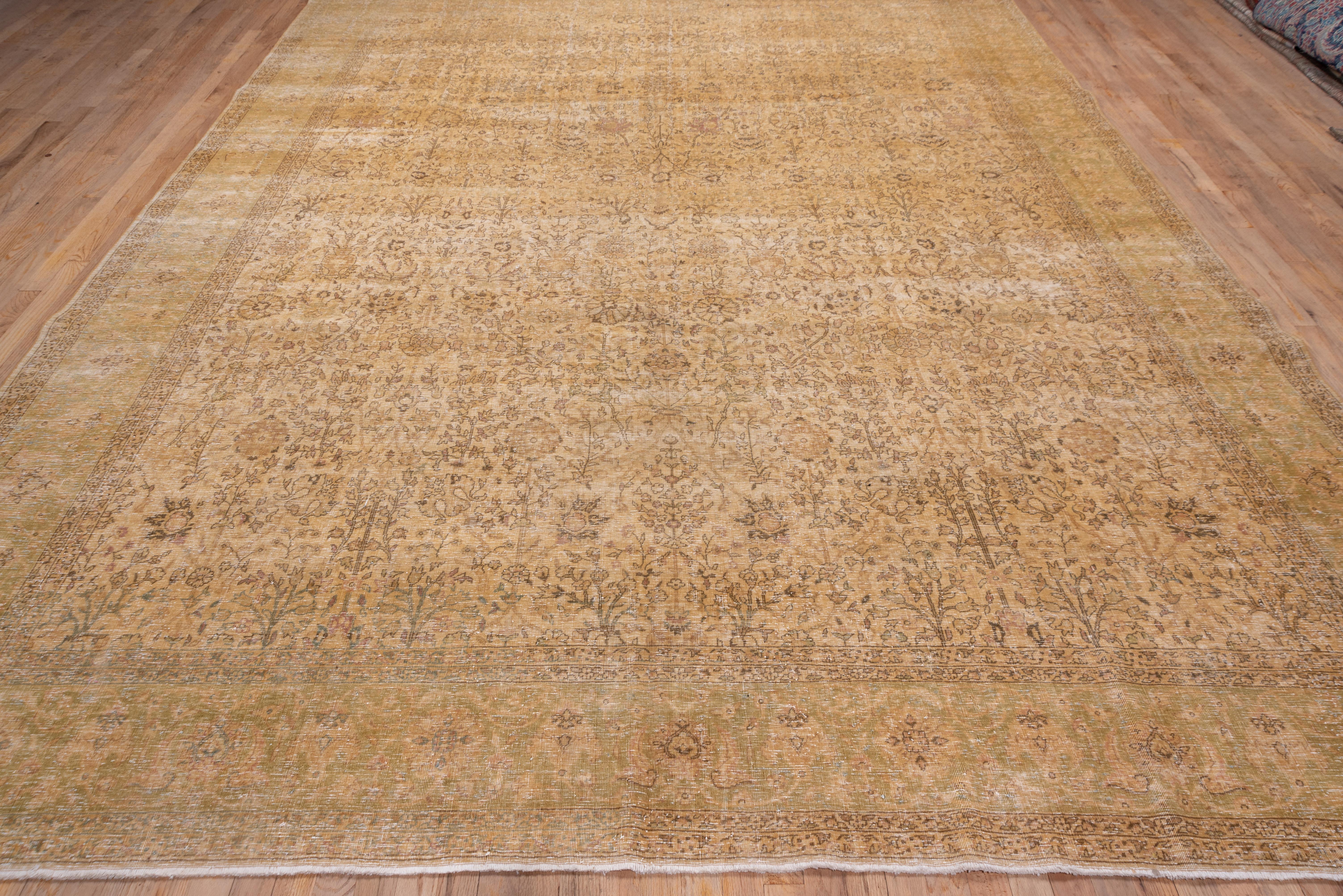 Tabriz Lightly Distessed Turkish Sivas Carpet, Allover Field, Light Brown Palette For Sale