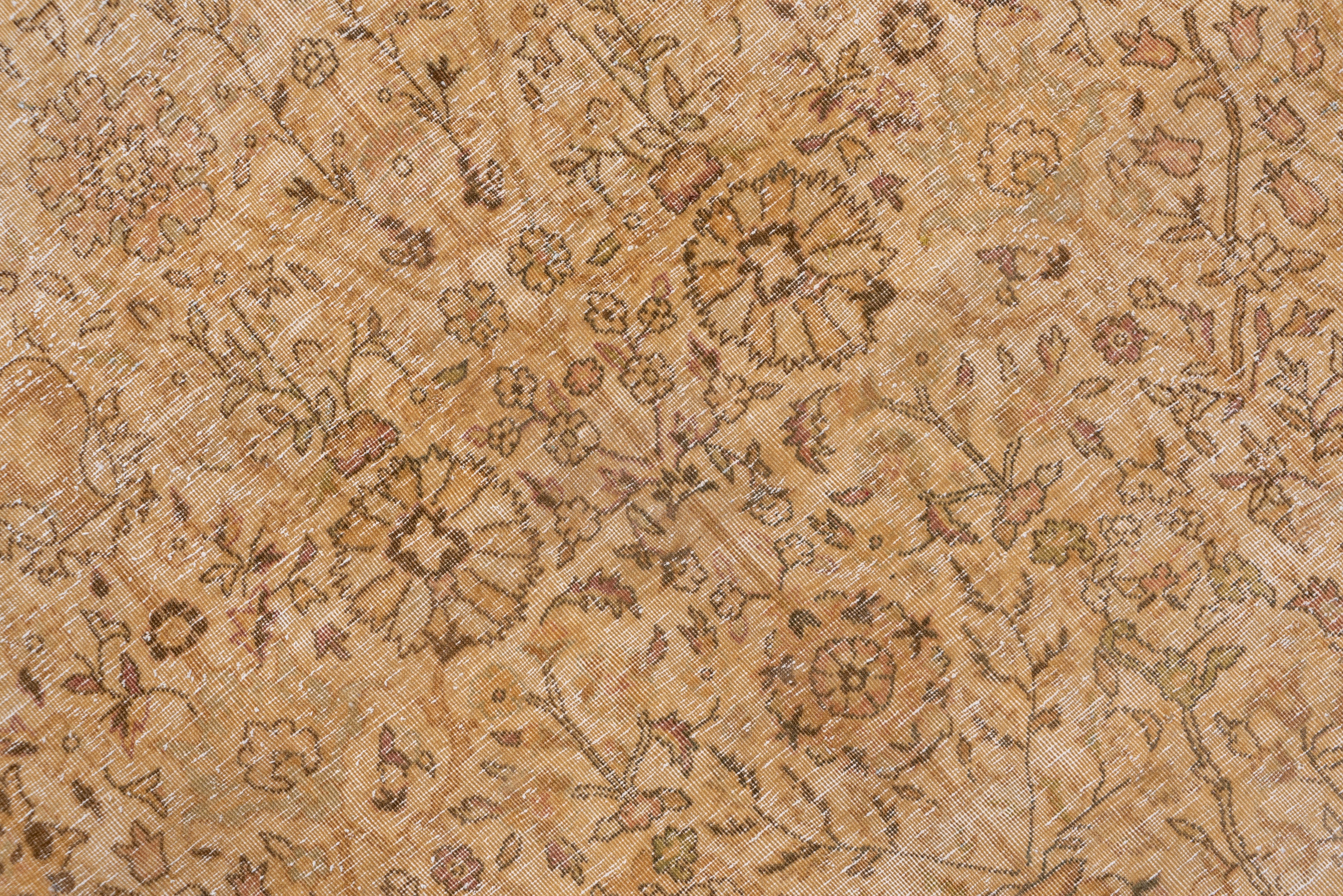 Hand-Knotted Lightly Distessed Turkish Sivas Carpet, Allover Field, Light Brown Palette For Sale