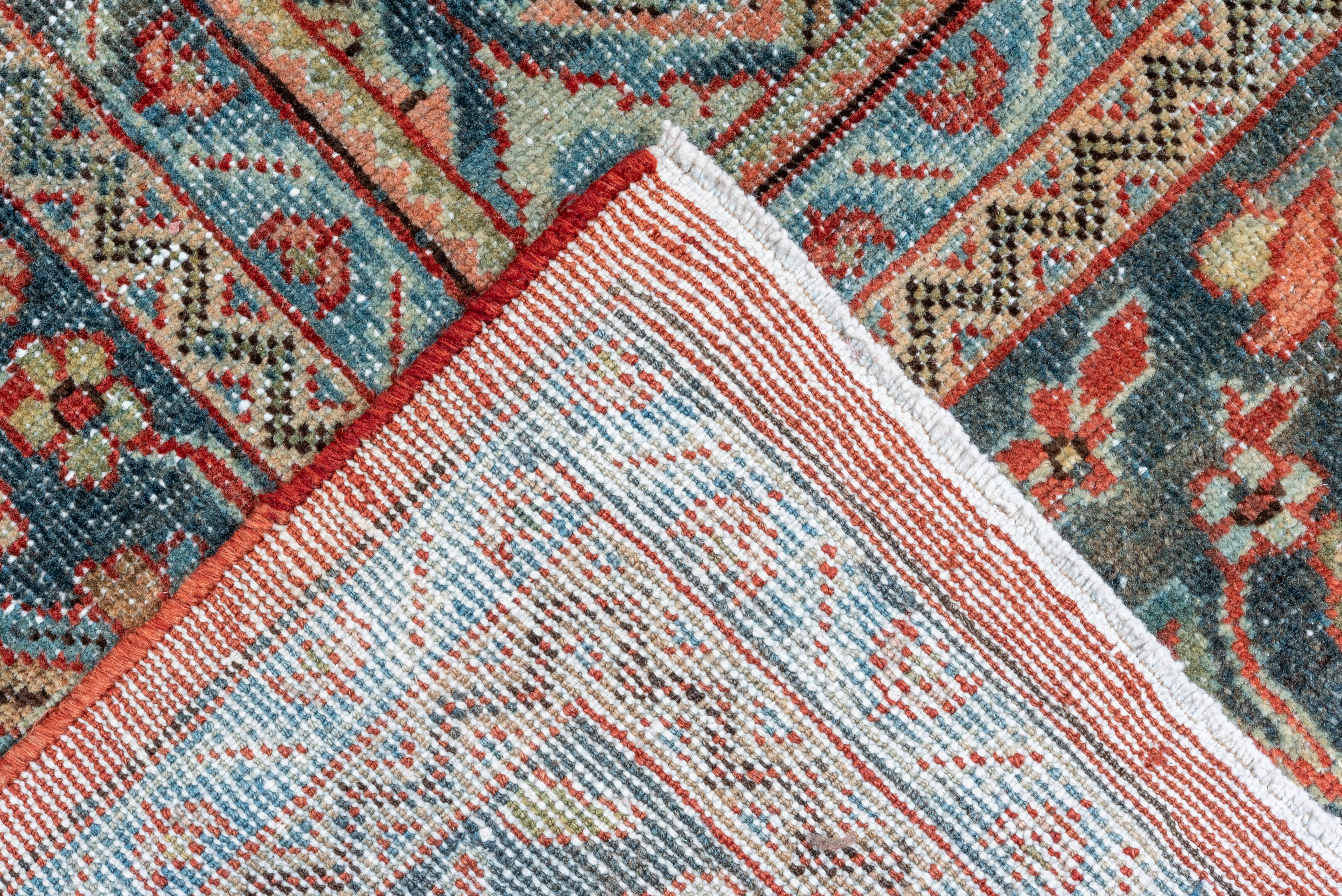 Lightly Distressed Antique Persian Mahal Rug, Red All-Over Field, Teal Accents In Good Condition For Sale In New York, NY