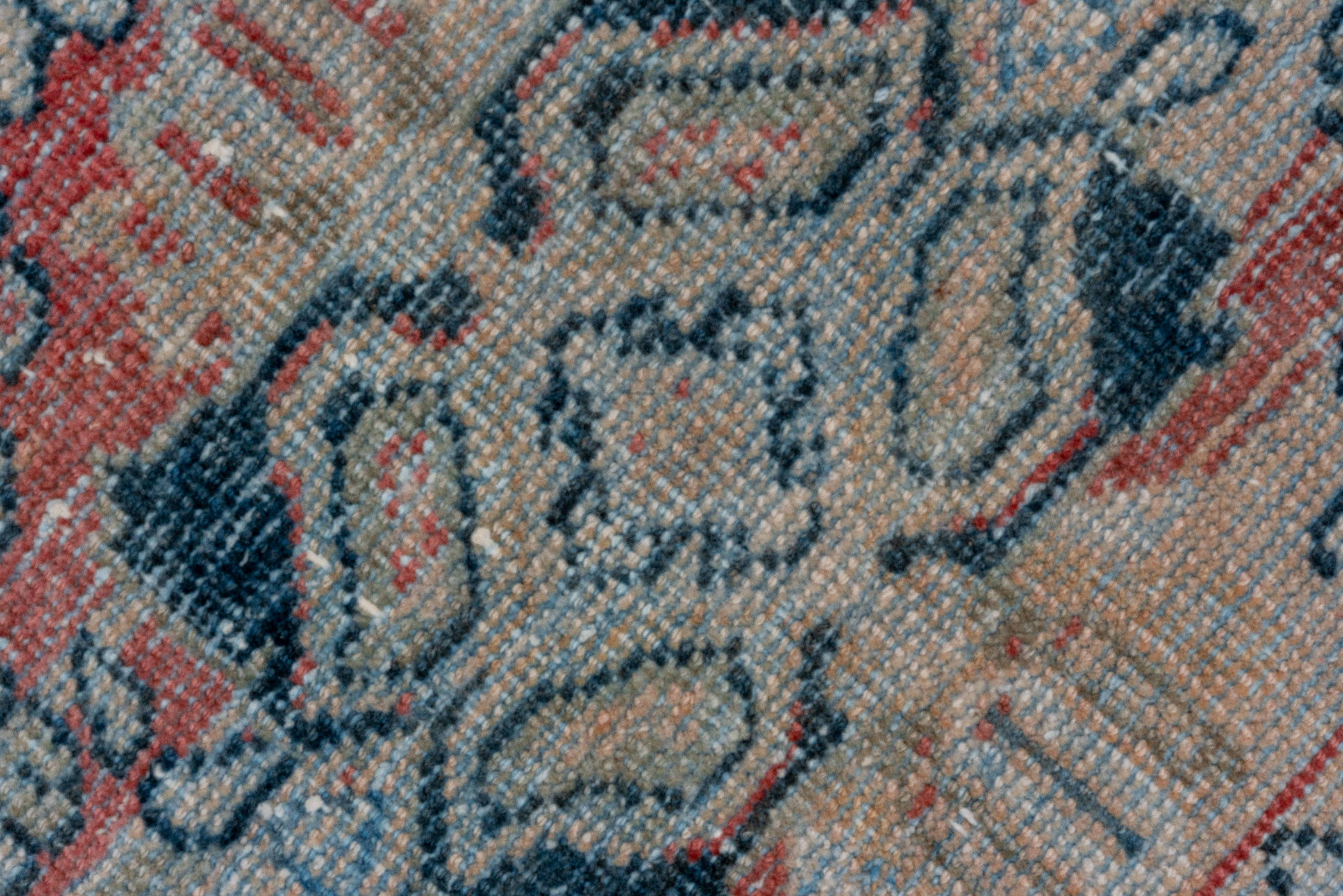 Lightly Distressed Antique Red Persian Mahal Rug, Blue Borders, All-Over Field In Good Condition For Sale In New York, NY