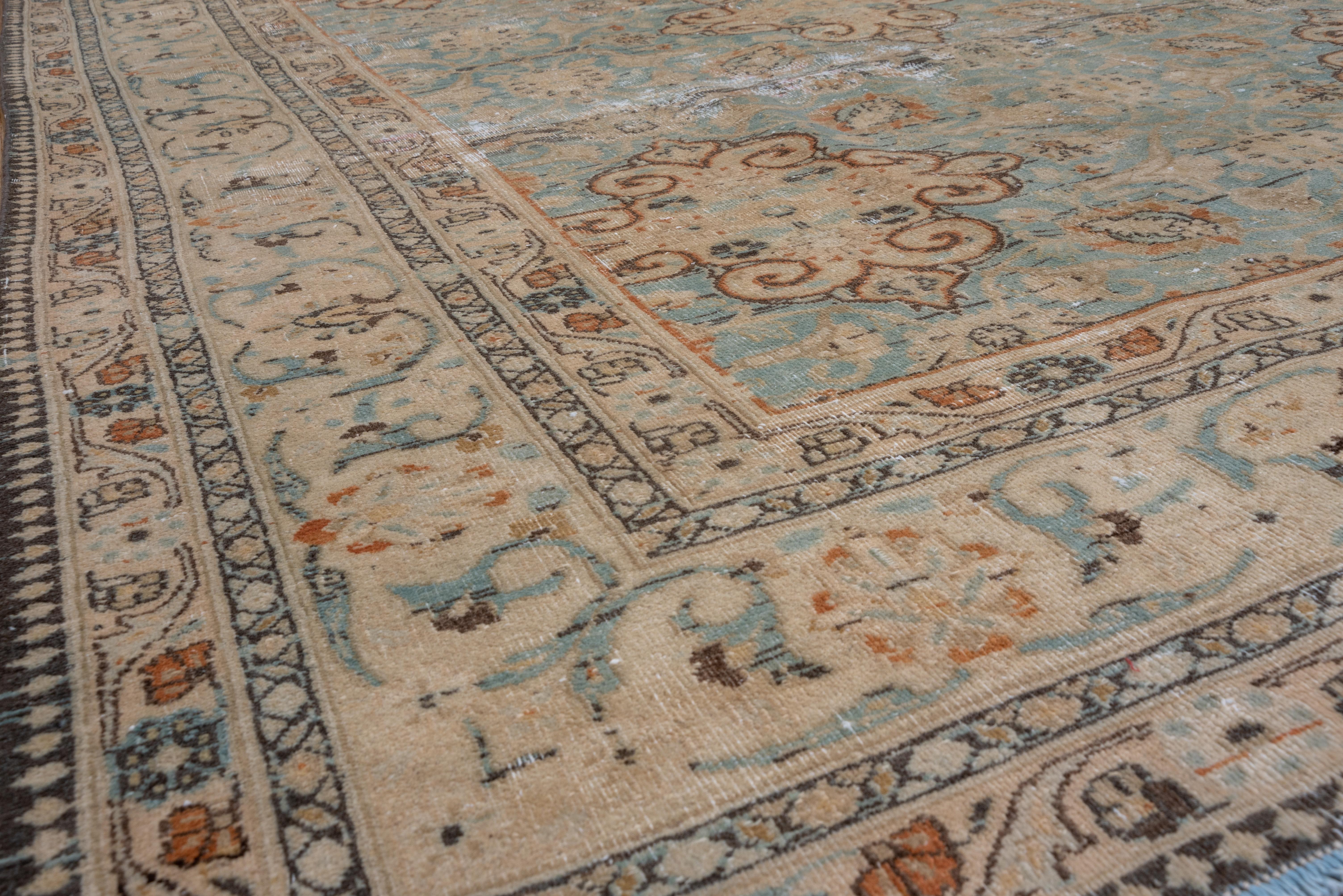 Hand-Knotted Lightly Distressed Blue Persian Meshed Carpet, circa 1920s