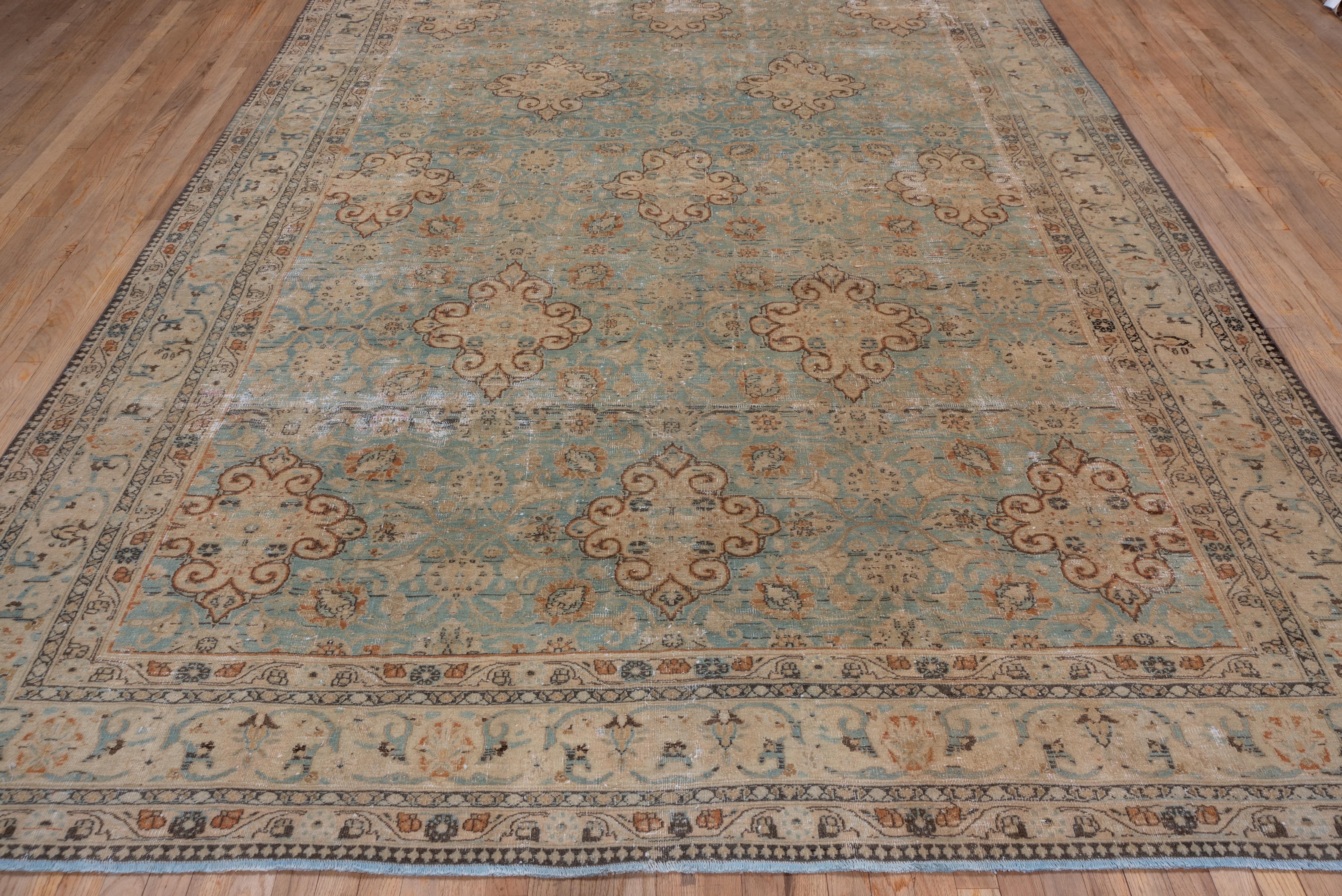 Lightly Distressed Blue Persian Meshed Carpet, circa 1920s In Good Condition In New York, NY
