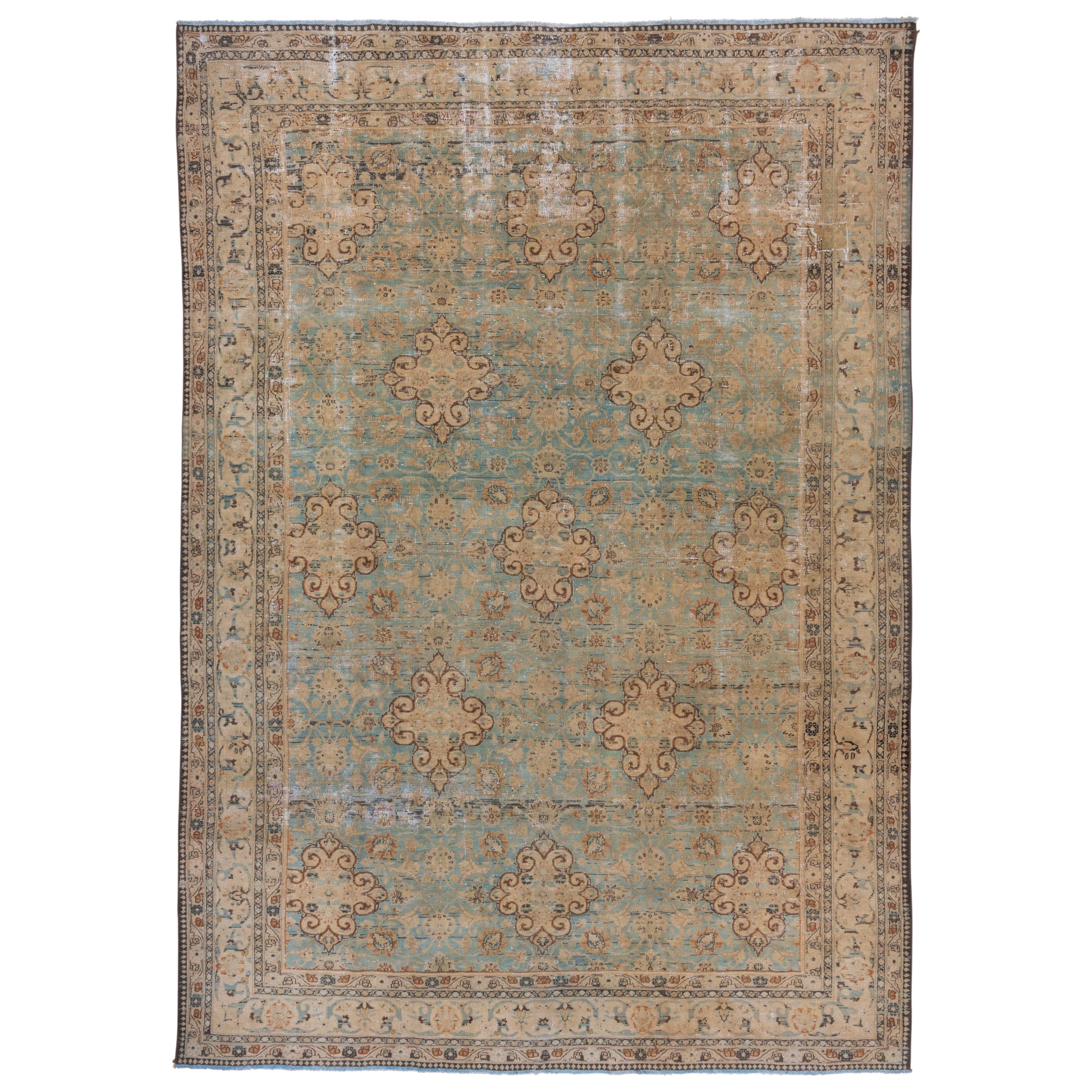 Lightly Distressed Blue Persian Meshed Carpet, circa 1920s