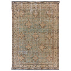 Lightly Distressed Blue Persian Meshed Carpet, circa 1920s Lightly Distressed Blue Persian Meshed Carpet, circa 1920s