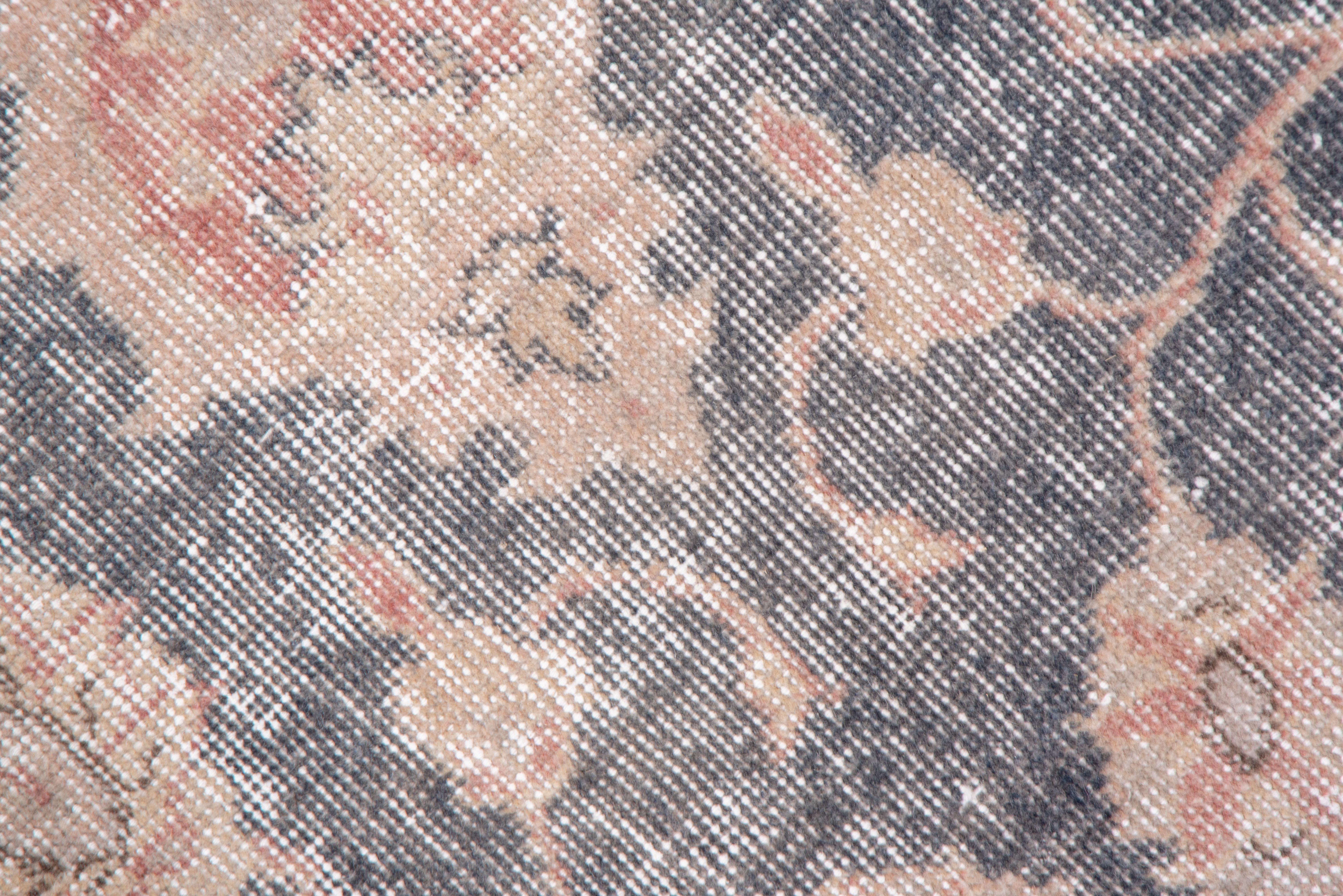Mid-20th Century Lightly Distressed Oushak Carpet, Shabby Chic Style, Gray Field, Pink Border