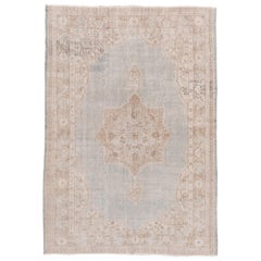 Lightly Distressed Vintage Oushak Rug, Light Blue Field