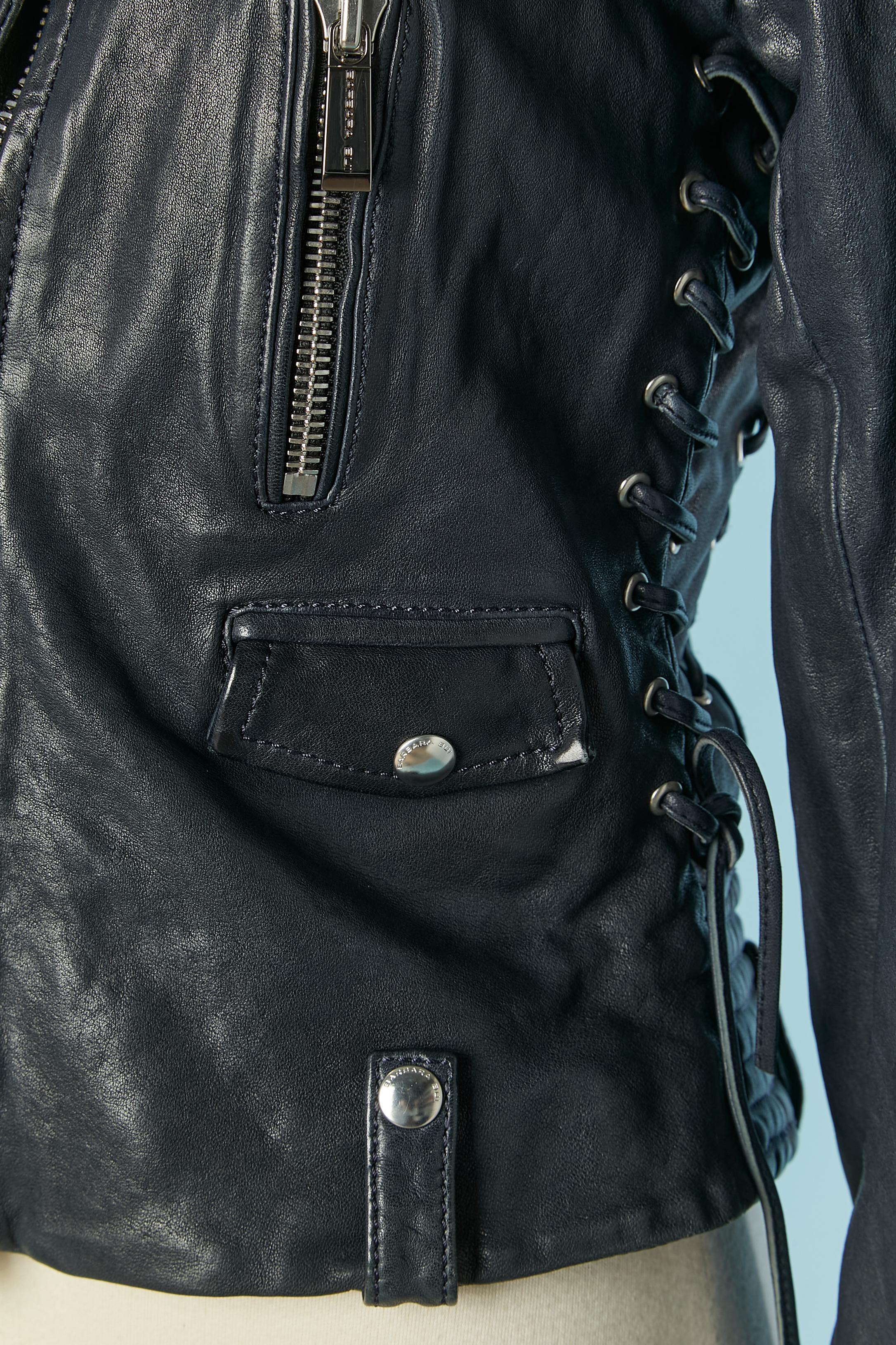 Giacca biker in pelle nera leggermente padellata con lacci in pelle BARBARA BUI New In condizioni Nuovo in vendita a Saint-Ouen-Sur-Seine, FR