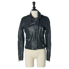 Lightly padded black leather biker jacket with leather laces BARBARA BUI New