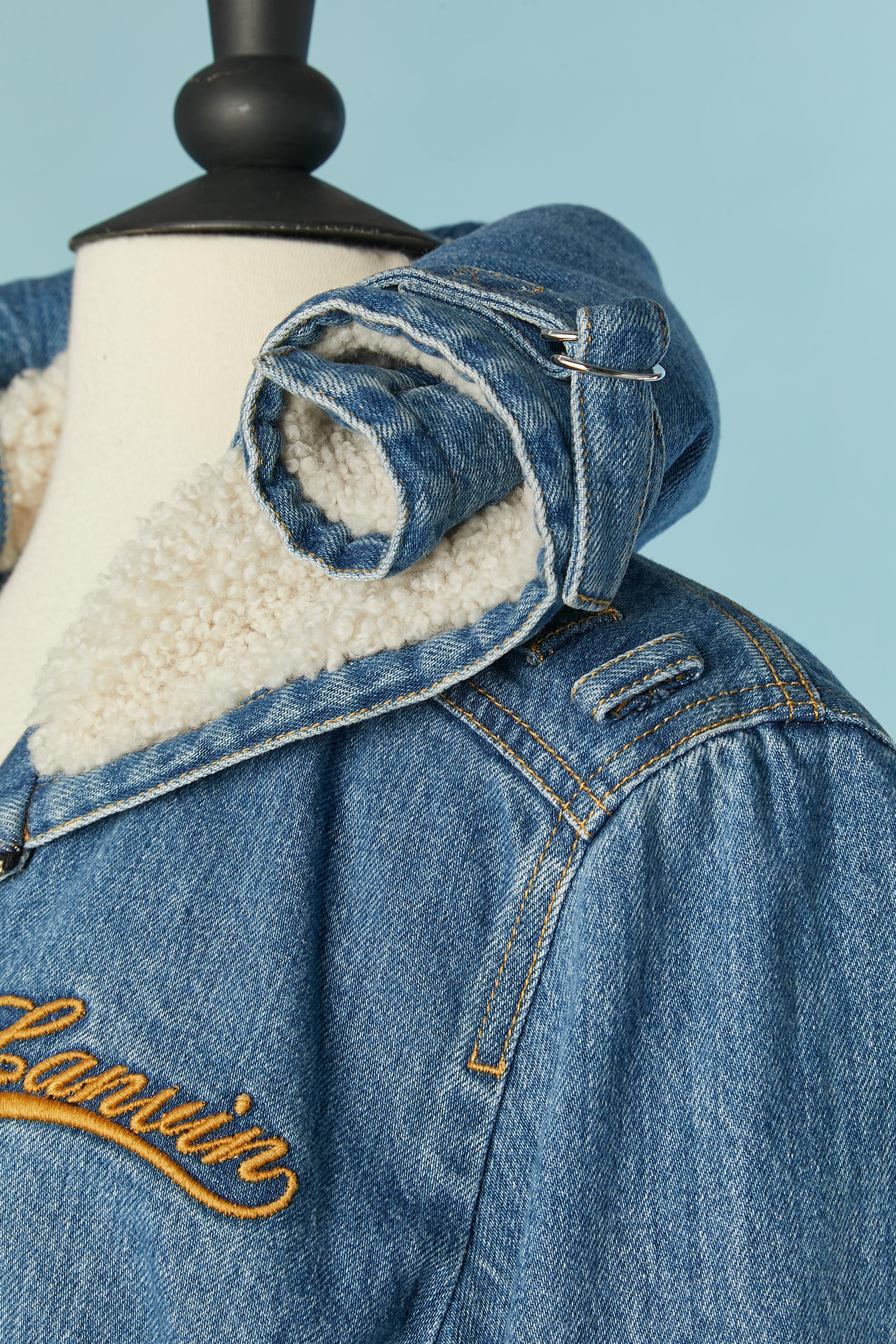 Women's or Men's Lightly padded denim jacket with wide off-white fur collar LANVIN