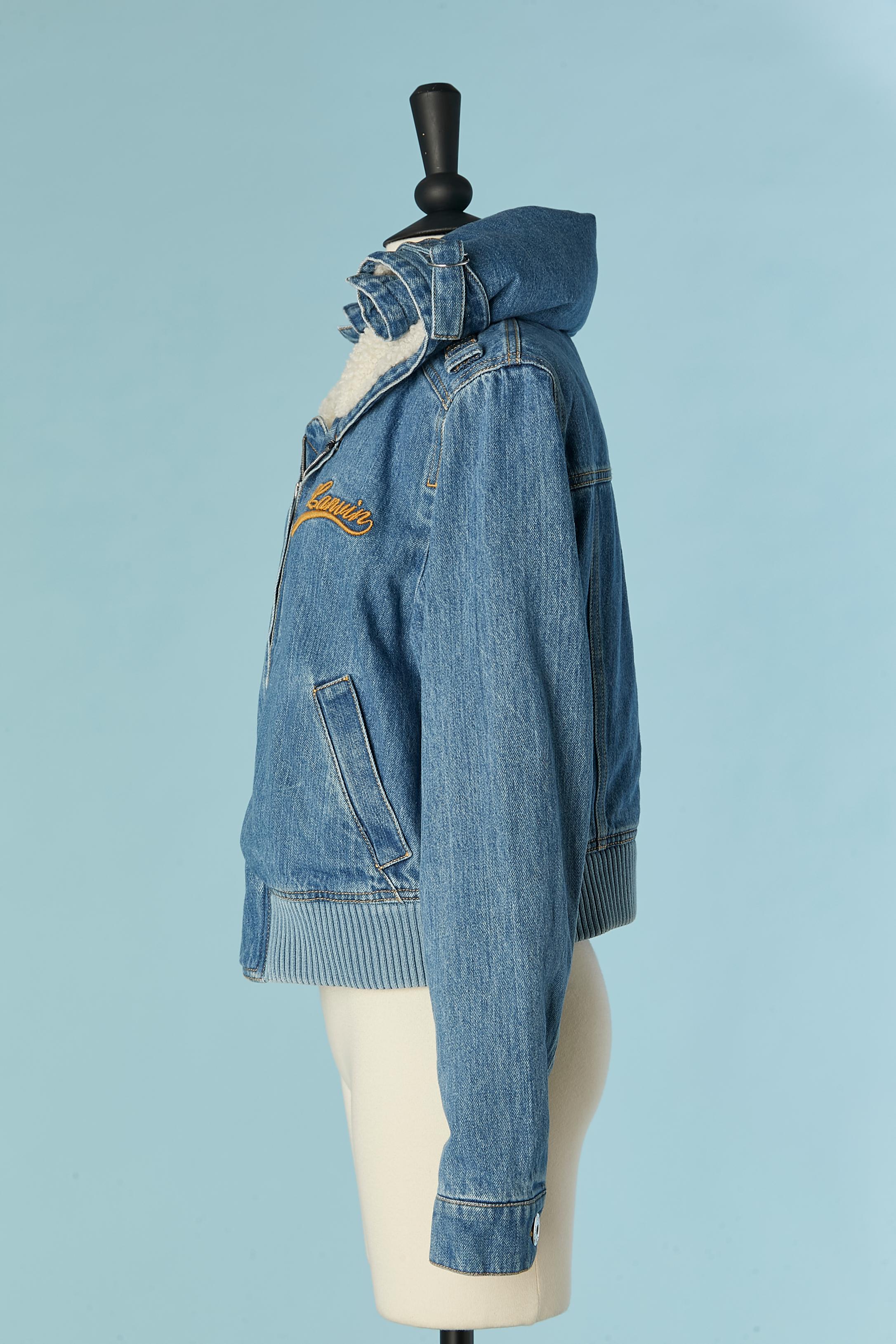 Lightly padded denim jacket with wide off-white fur collar LANVIN 1