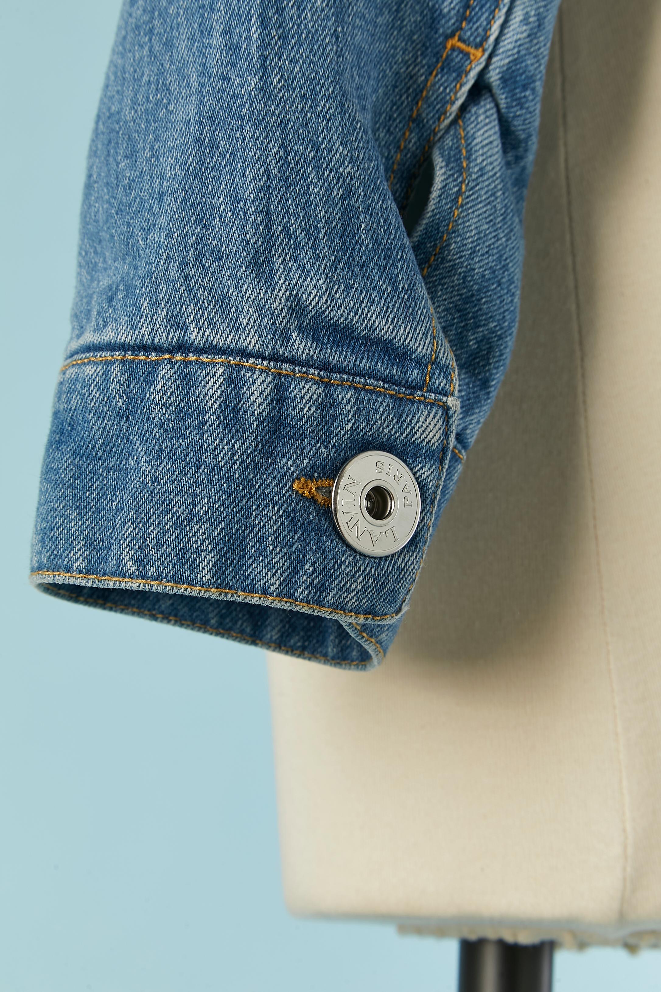 Lightly padded denim jacket with wide off-white fur collar LANVIN 2