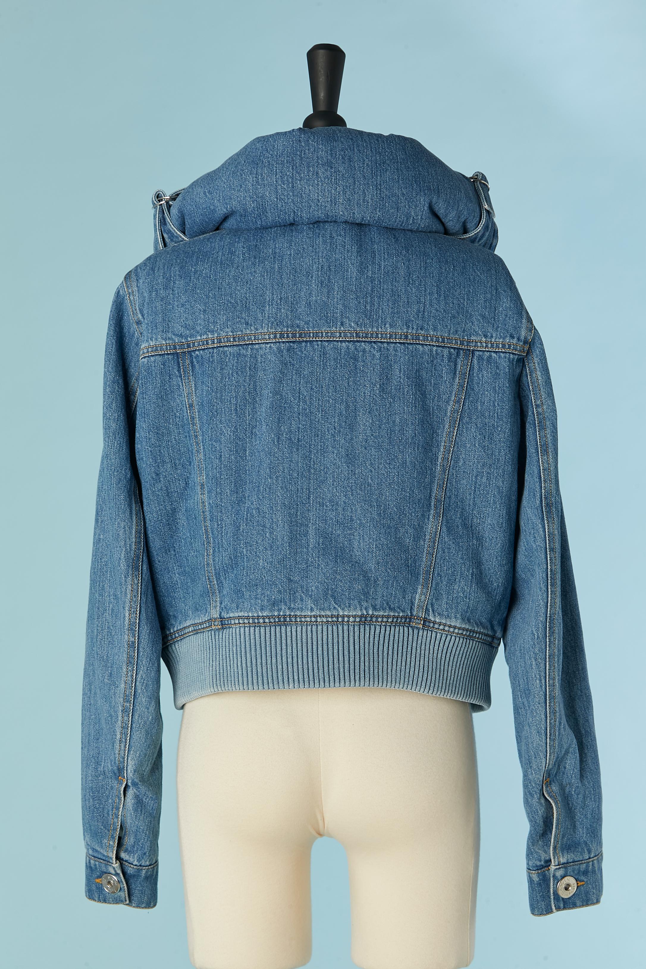 Lightly padded denim jacket with wide off-white fur collar LANVIN 3