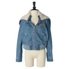 Lightly padded denim jacket with wide off-white fur collar LANVIN