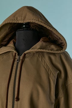 Lightly padded kaki cotton jacket with hood SAINT LAURENT RIVE GAUCHE